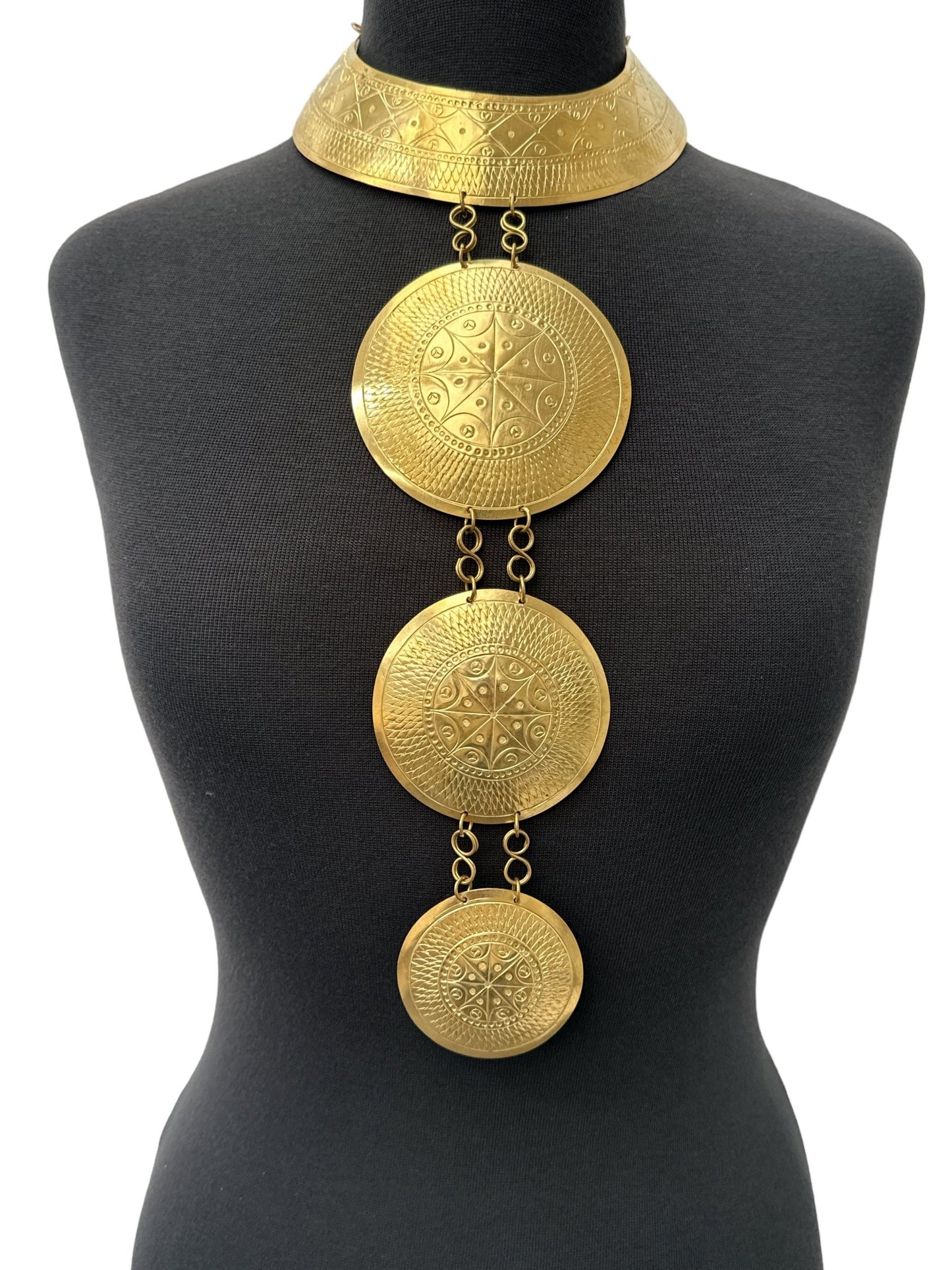 Authentic African Engraved Brass Statement Pendant Necklace - Fatisha Boutique