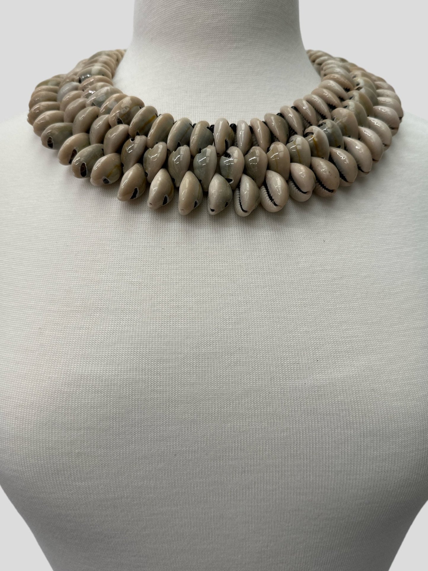 Authentic African Ethnic Cowrie Sea Shells Beaded Collar Necklace - Fatisha Boutique
