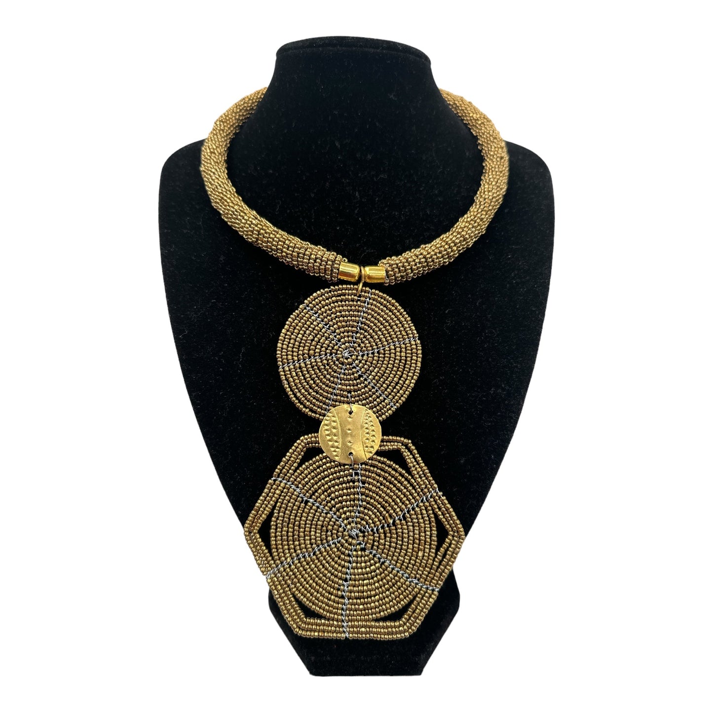 Authentic African Gold Beaded Disc Pendant Necklace - Fatisha Boutique