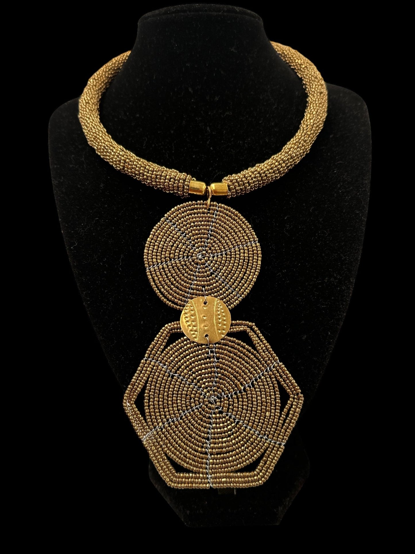 Authentic African Gold Beaded Disc Pendant Necklace - Fatisha Boutique