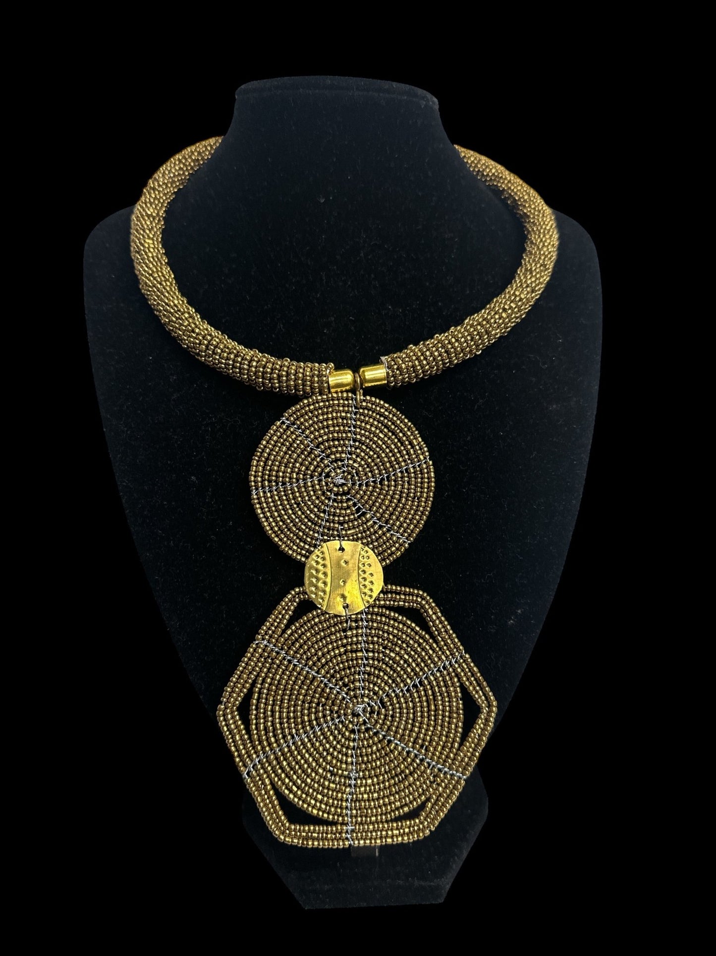 Authentic African Gold Beaded Disc Pendant Necklace - Fatisha Boutique