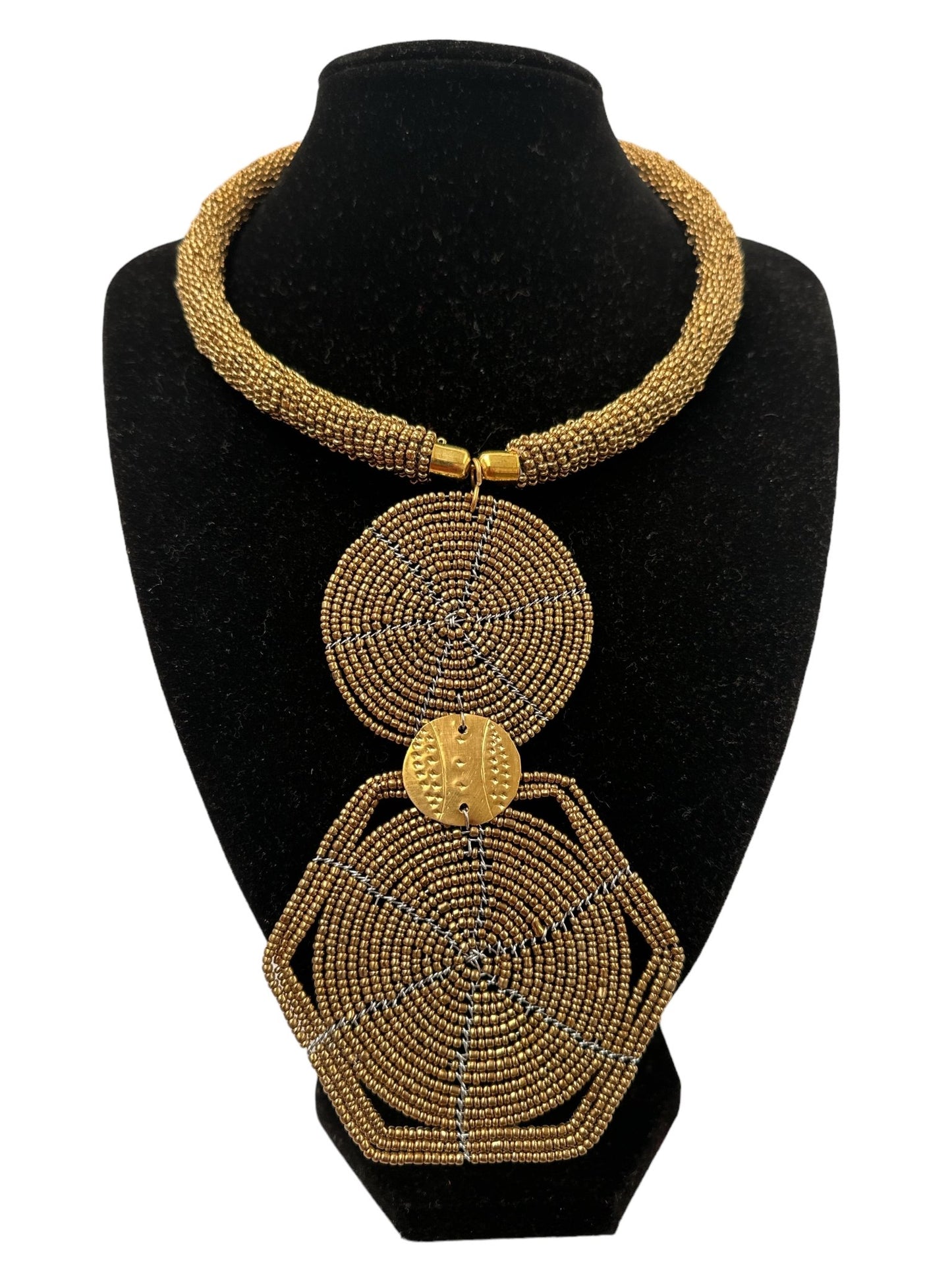 Authentic African Gold Beaded Disc Pendant Necklace - Fatisha Boutique