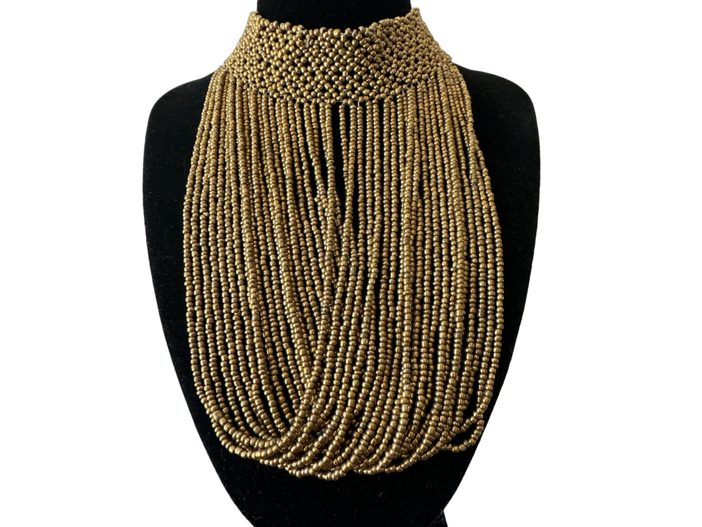 Authentic African Gold Beaded Ethnic Choker Pendant Necklace - Fatisha Boutique