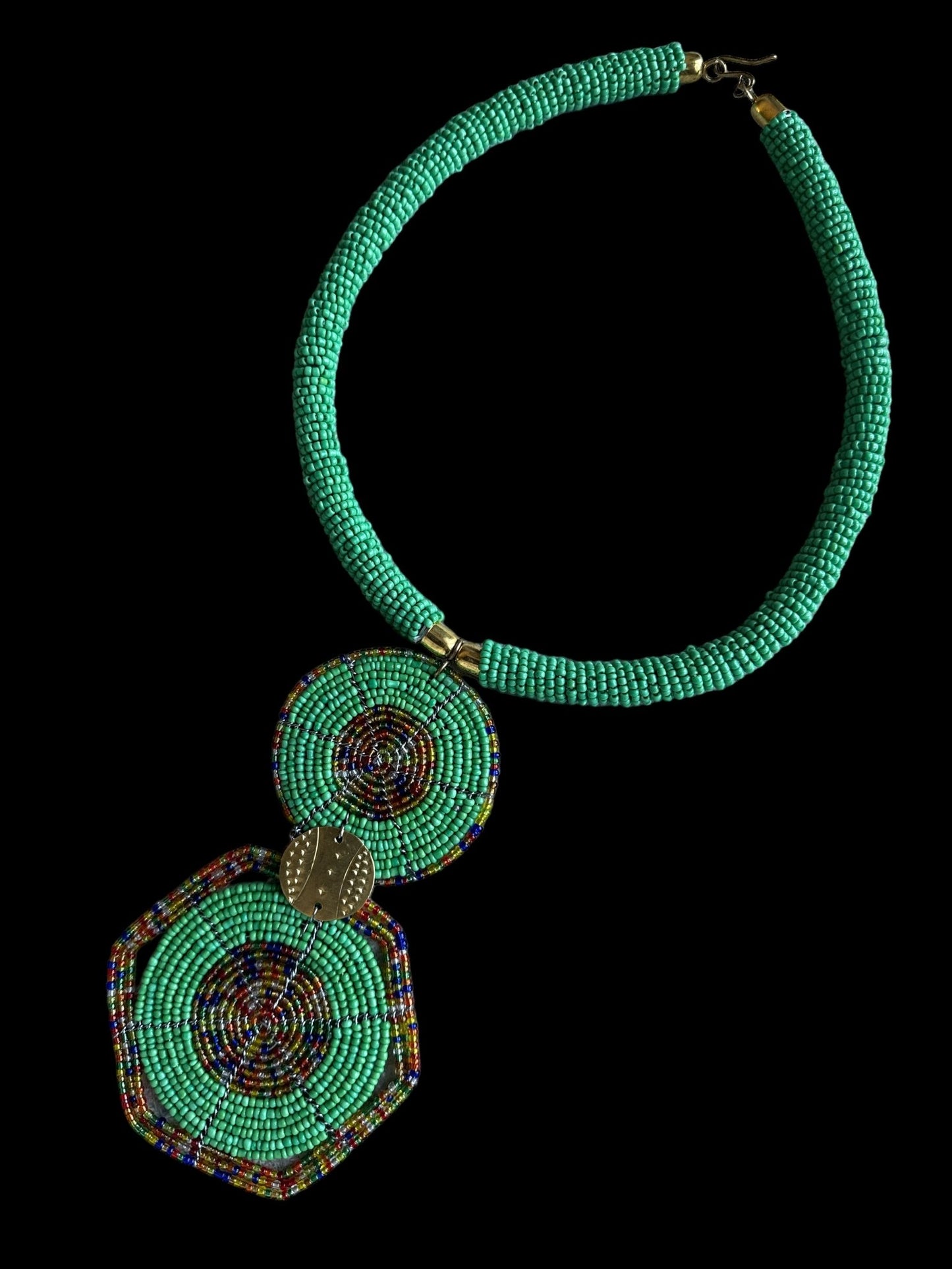 Authentic African Green Beaded Disc Pendant Necklace - Fatisha Boutique