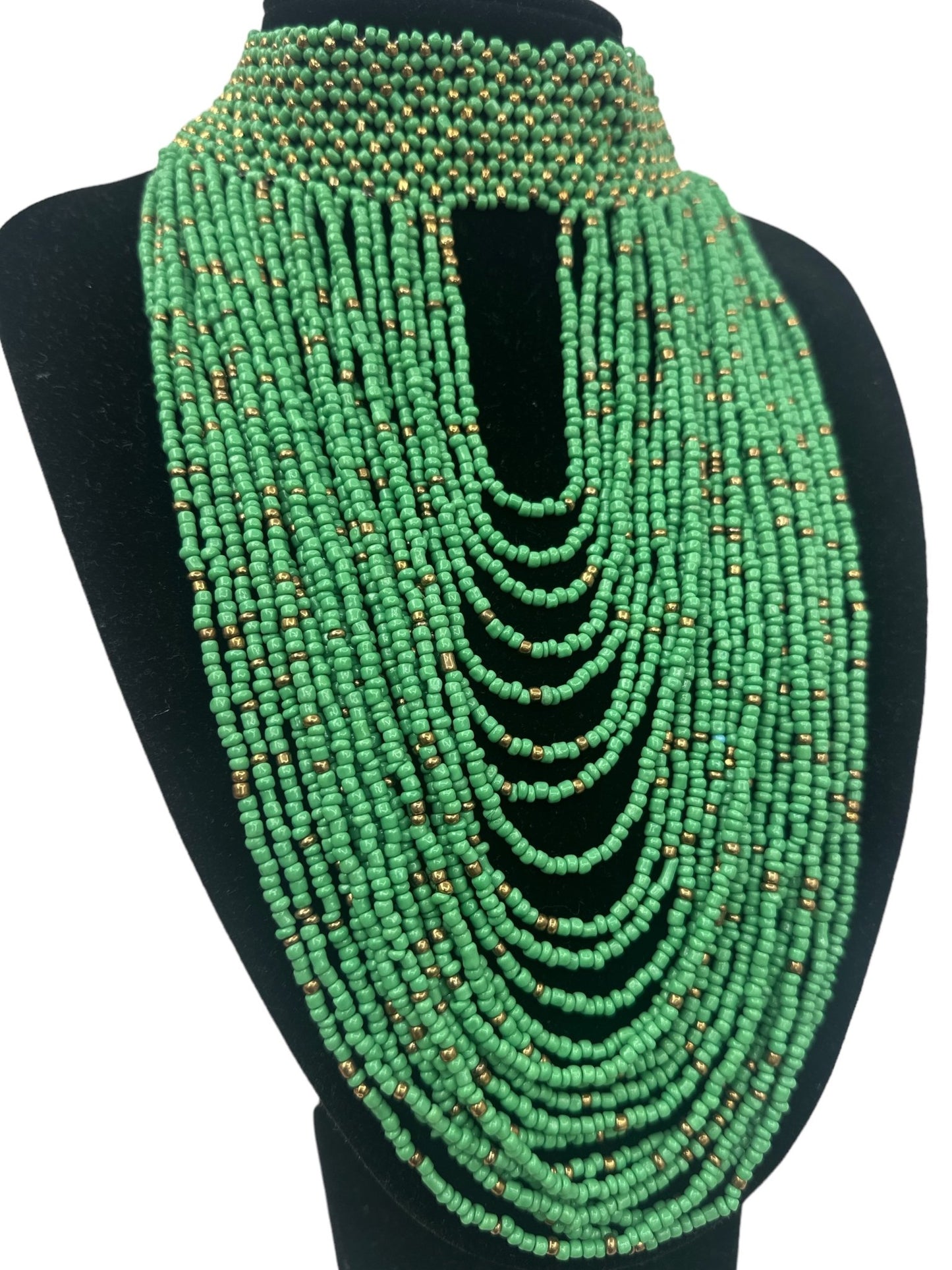 Authentic African Green Beaded Ethnic Choker Necklace - Fatisha Boutique