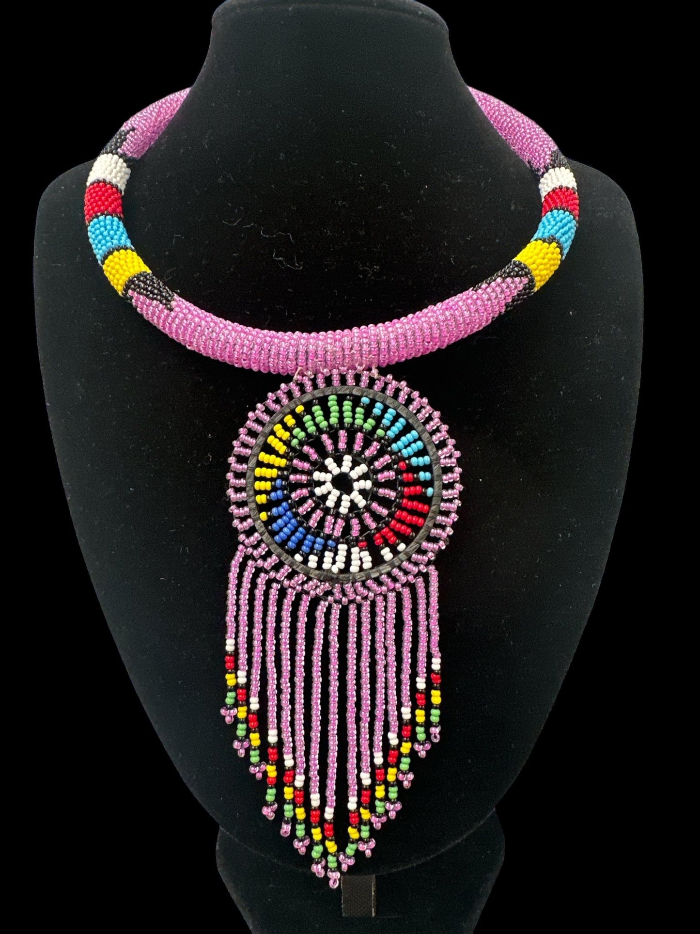 Authentic African Lilac Beaded Tassel Ethnic Pendant Necklace - Fatisha Boutique