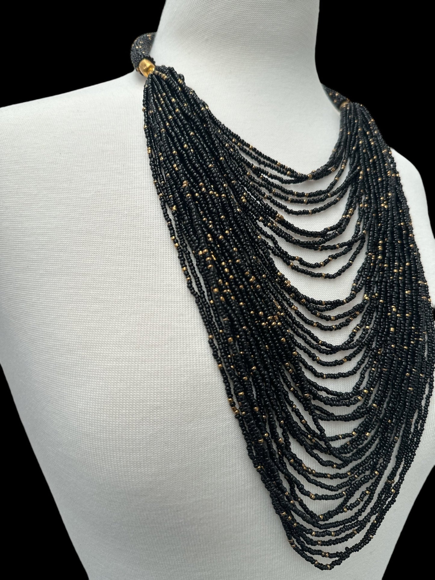 Authentic African Long Black Beaded Tassels Pendant Ethnic Necklace - Fatisha Boutique