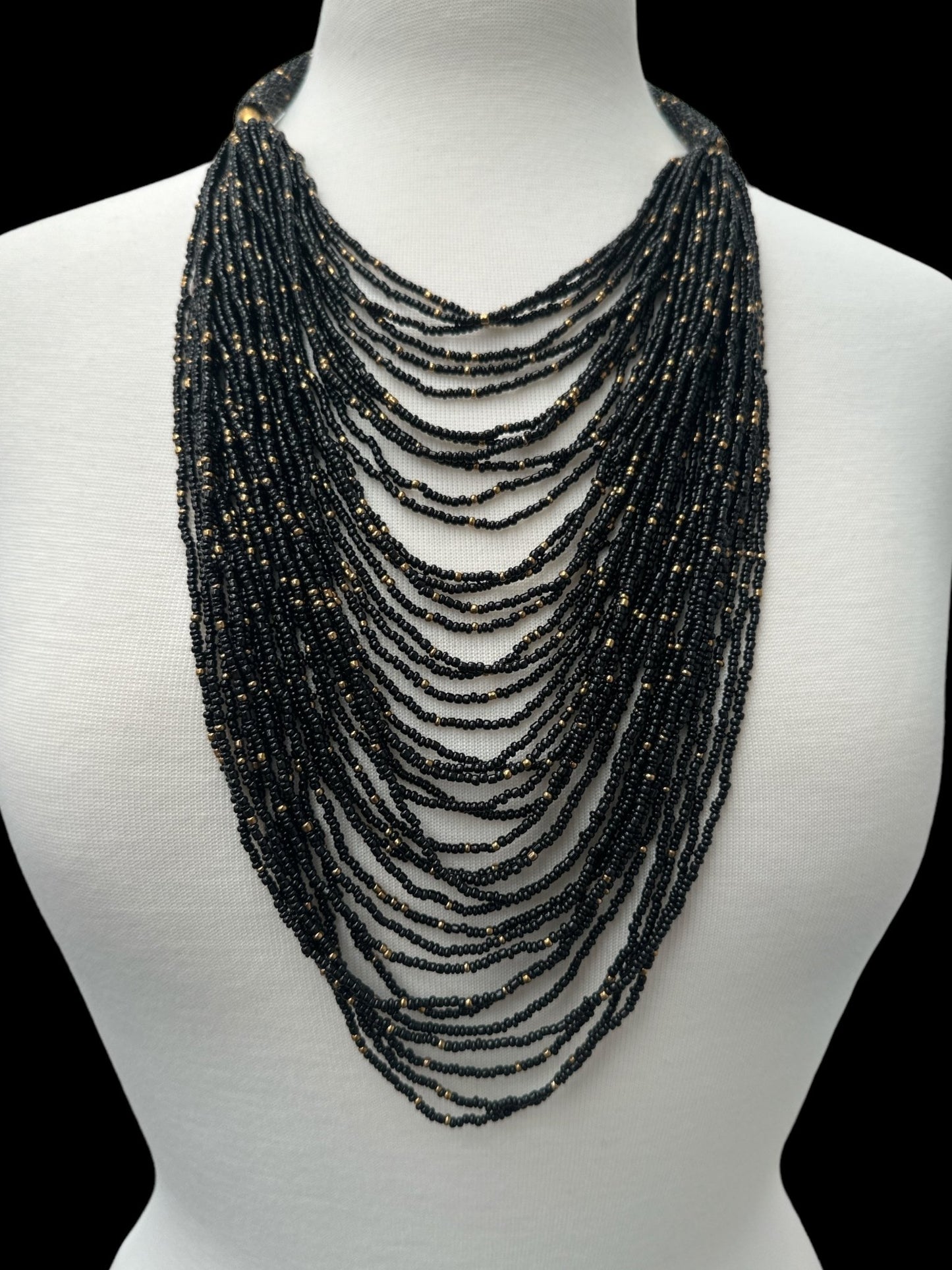 Authentic African Long Black Beaded Tassels Pendant Ethnic Necklace - Fatisha Boutique