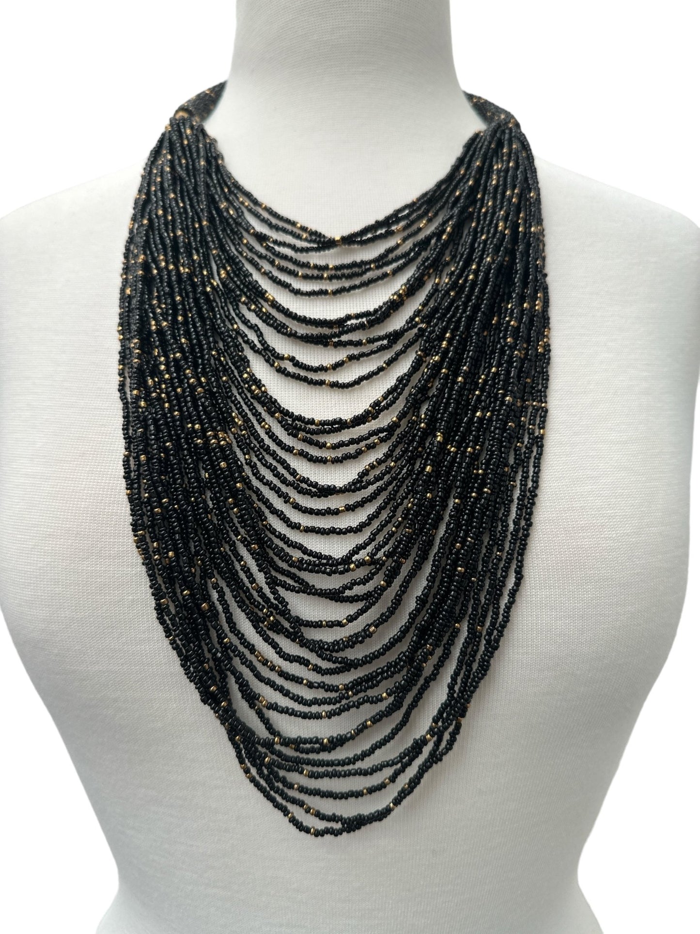 Authentic African Long Black Beaded Tassels Pendant Ethnic Necklace - Fatisha Boutique