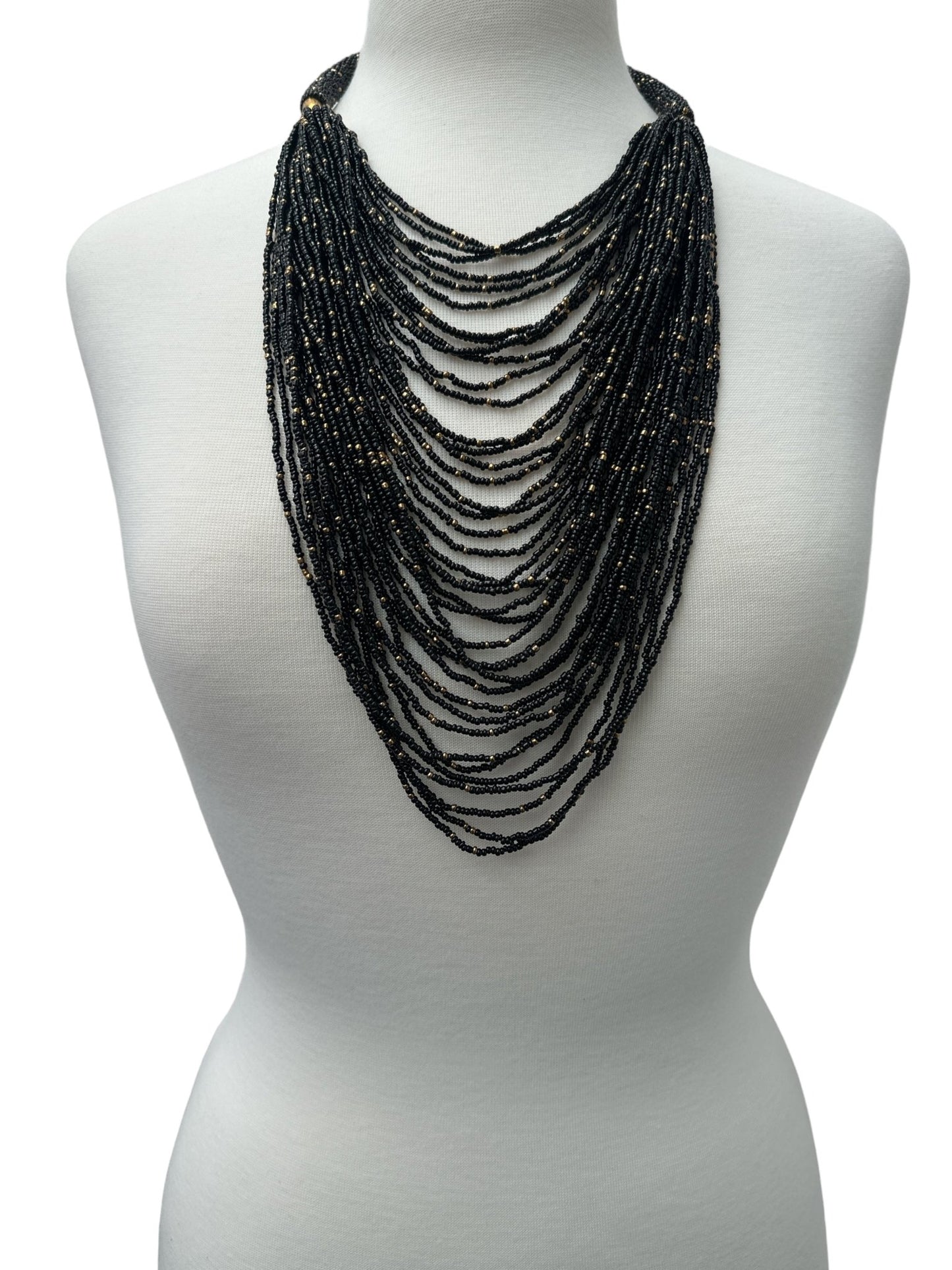 Authentic African Long Black Beaded Tassels Pendant Ethnic Necklace - Fatisha Boutique