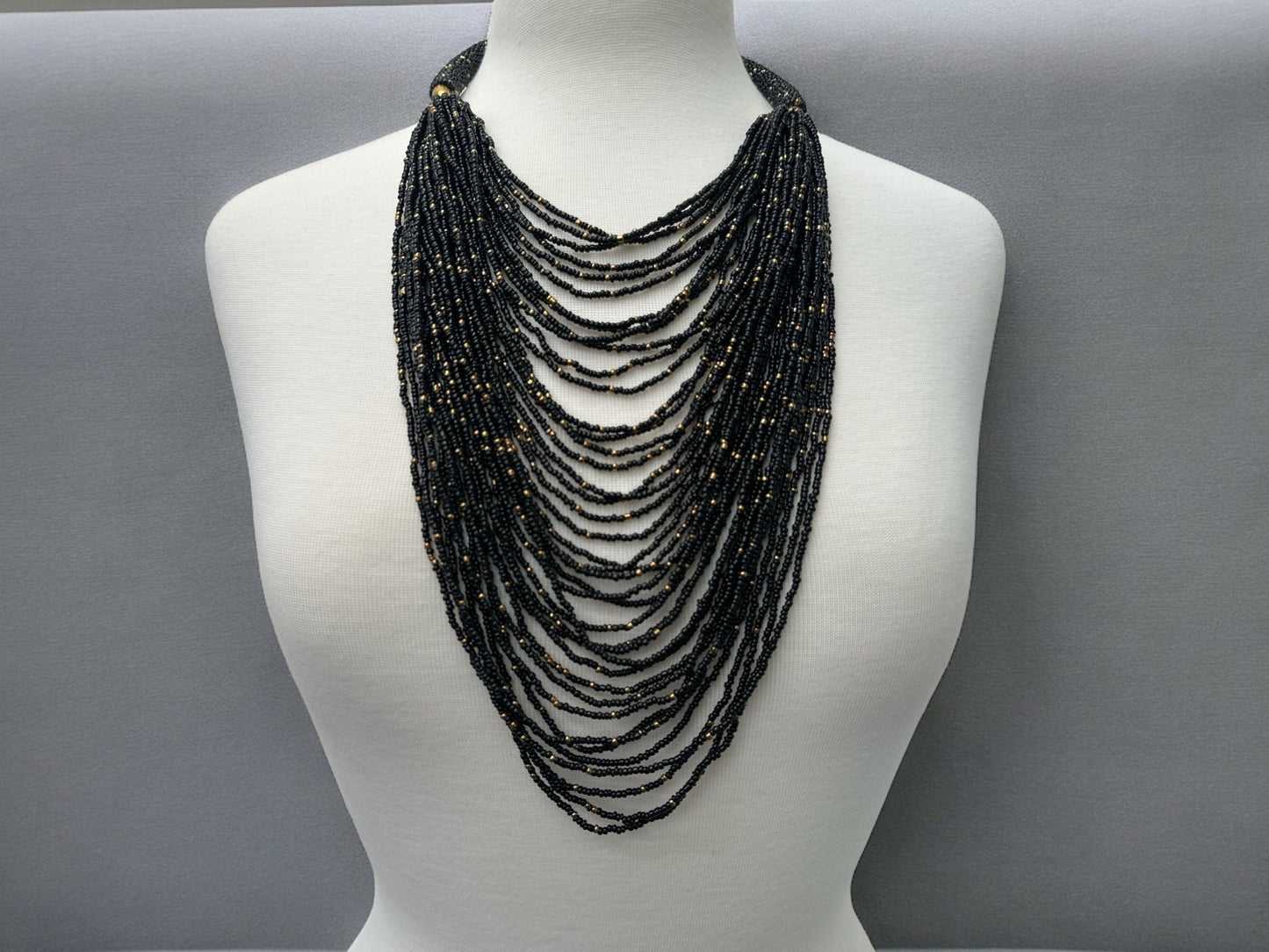 Authentic African Long Black Beaded Tassels Pendant Ethnic Necklace - Fatisha Boutique