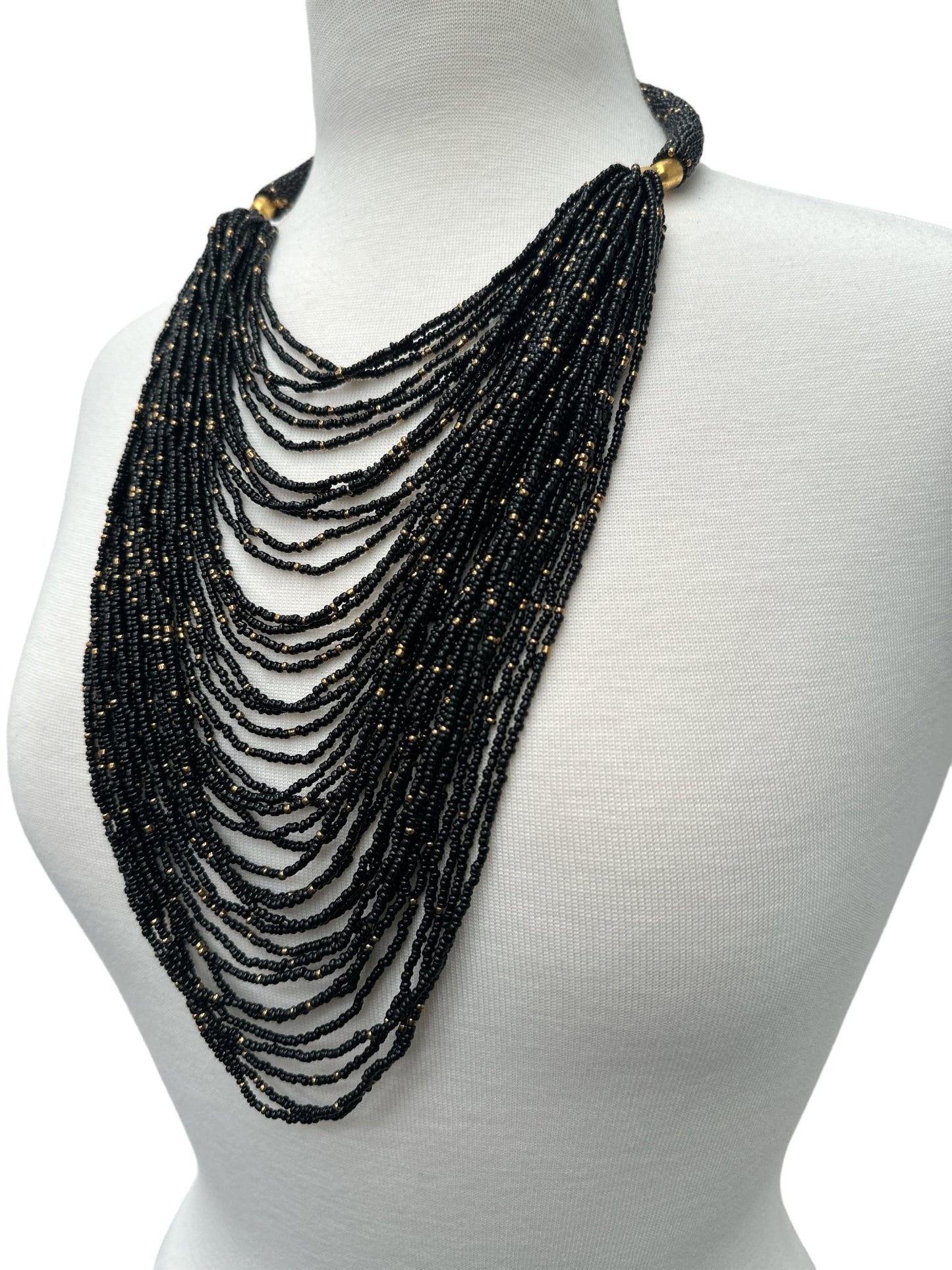 Authentic African Long Black Beaded Tassels Pendant Ethnic Necklace - Fatisha Boutique