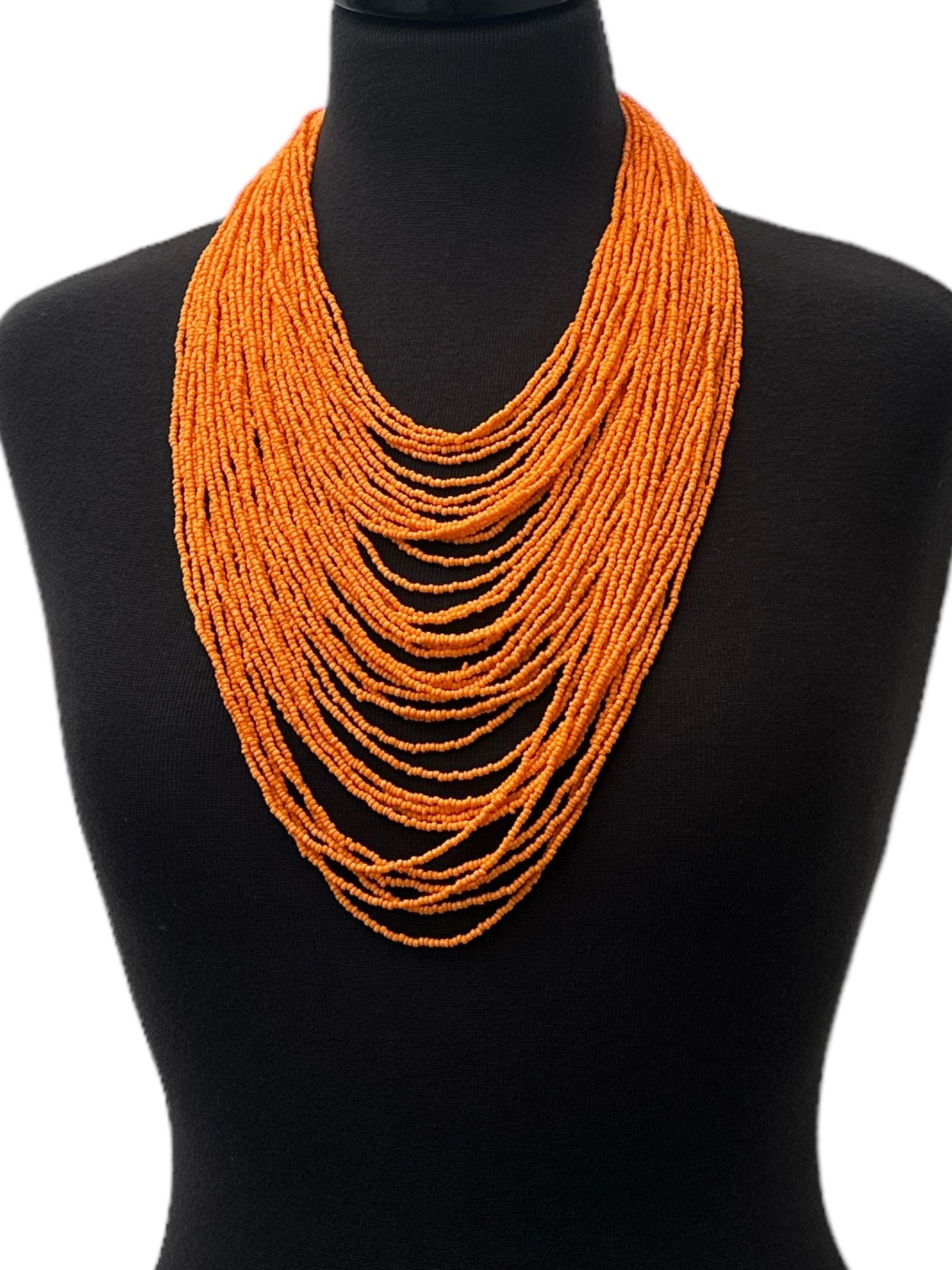 Authentic African Multi Strand Orange Beaded Necklaces - Fatisha Boutique