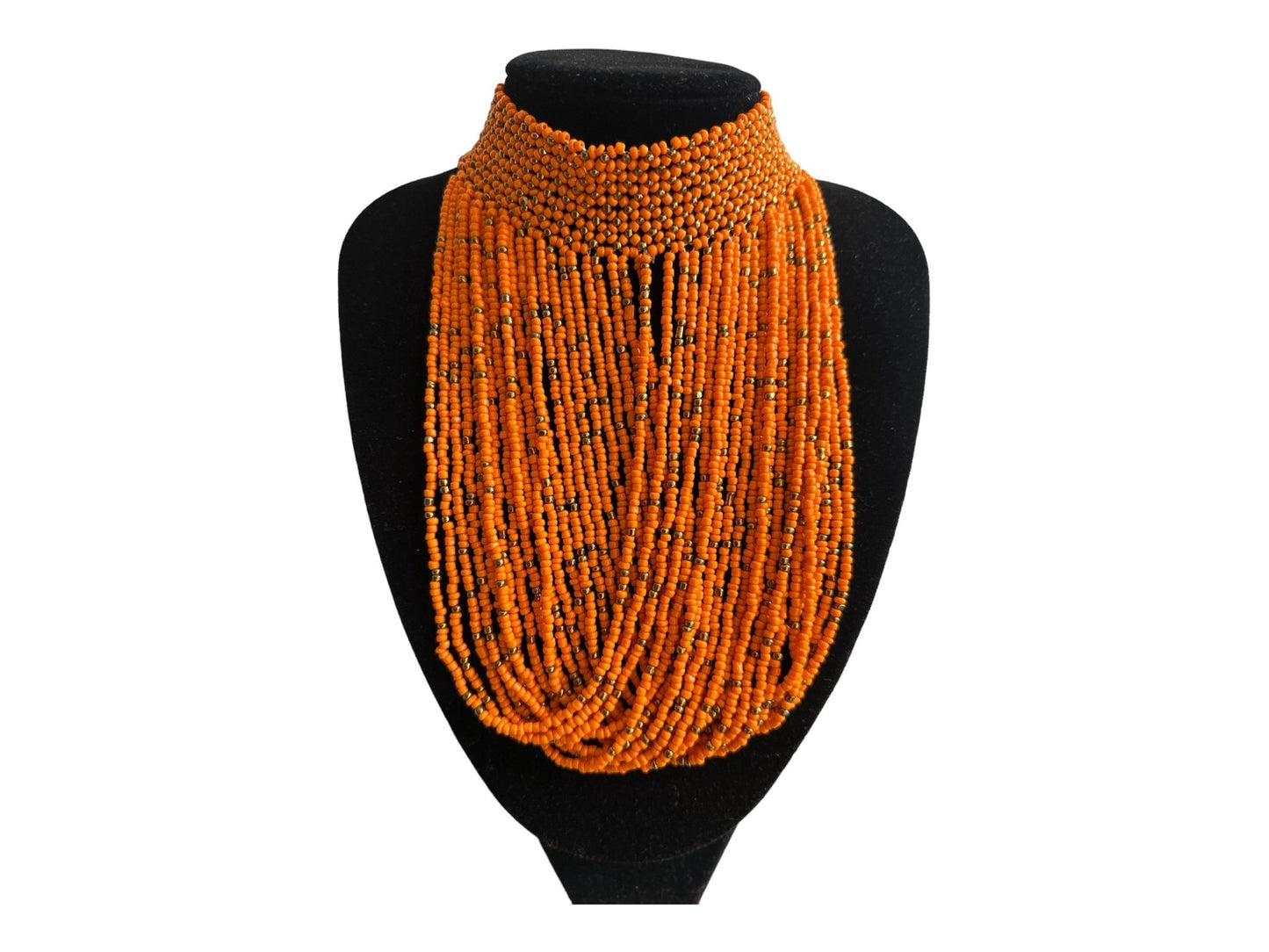 Authentic African Orange Beaded Ethnic Choker Pendant Necklace - Fatisha Boutique