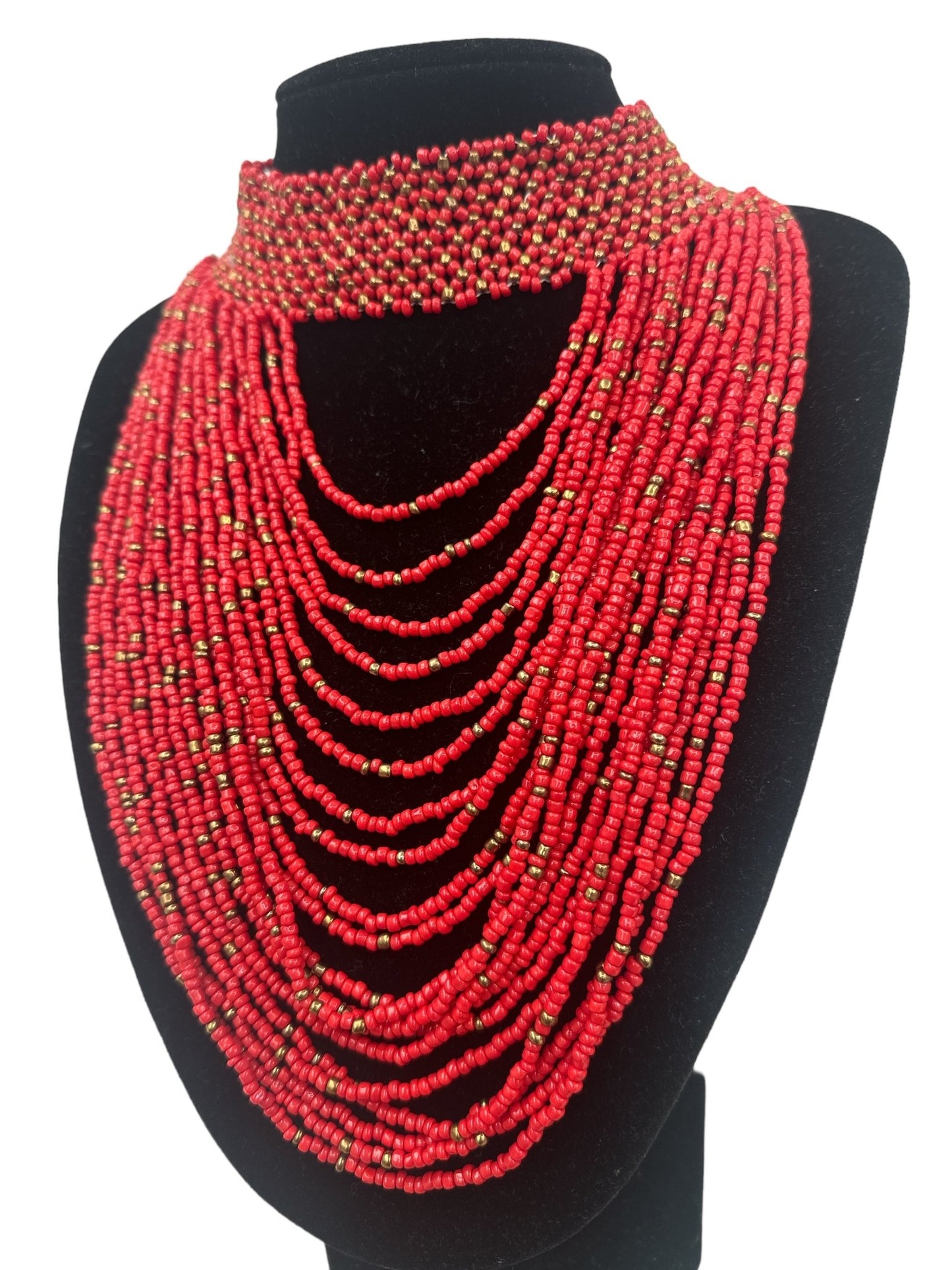 Authentic African Red Beaded Ethnic Choker Necklace - Fatisha Boutique