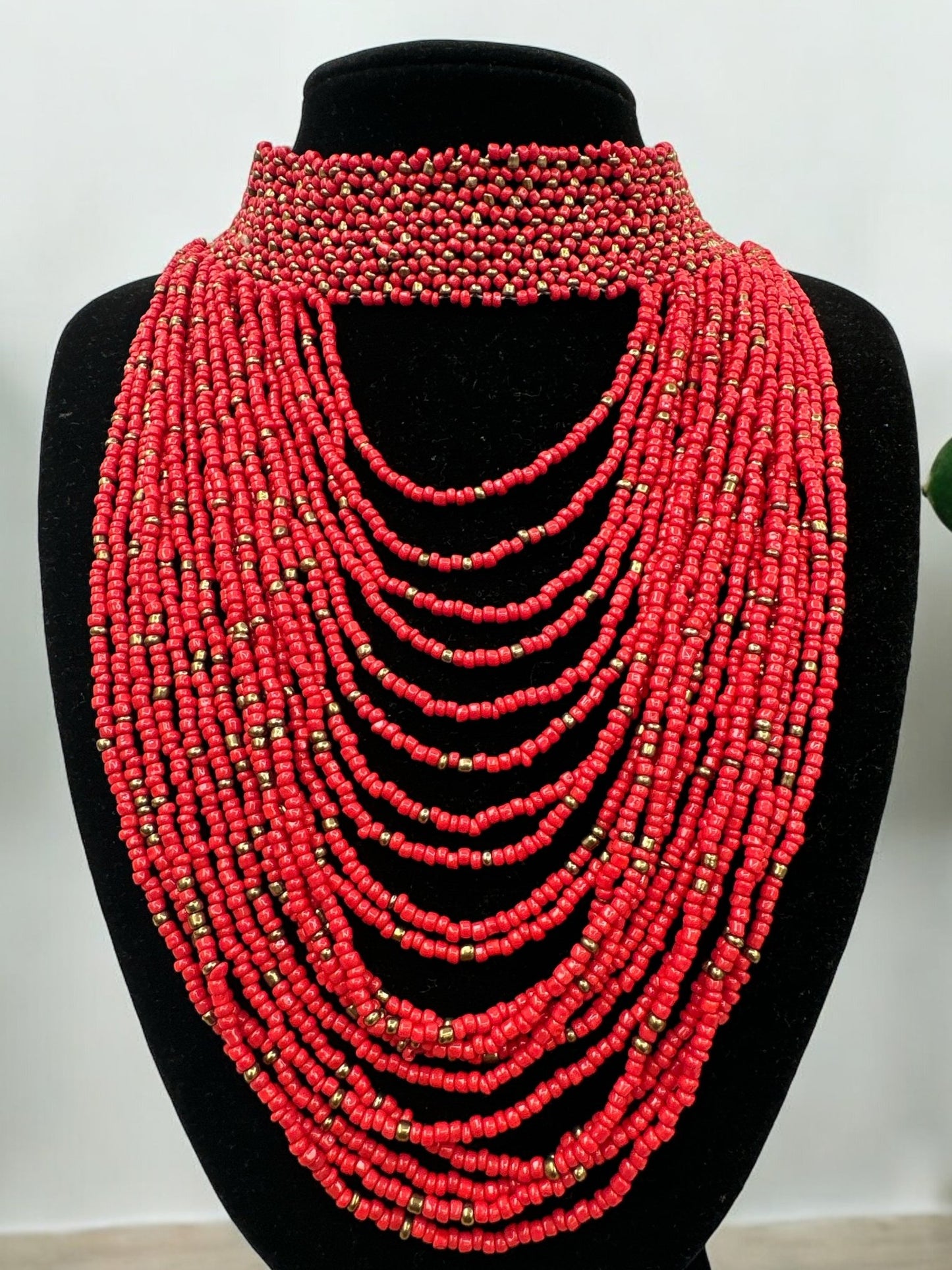 Authentic African Red Beaded Ethnic Choker Necklace - Fatisha Boutique