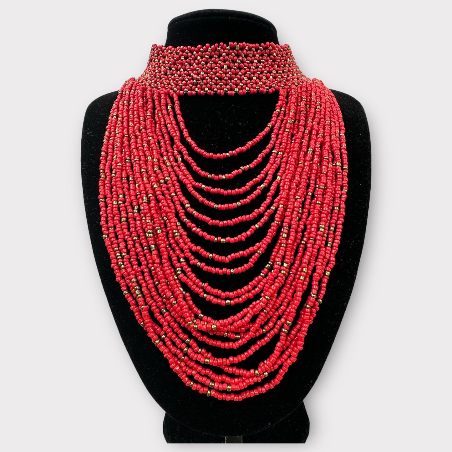 Authentic African Red Beaded Ethnic Choker Necklace - Fatisha Boutique