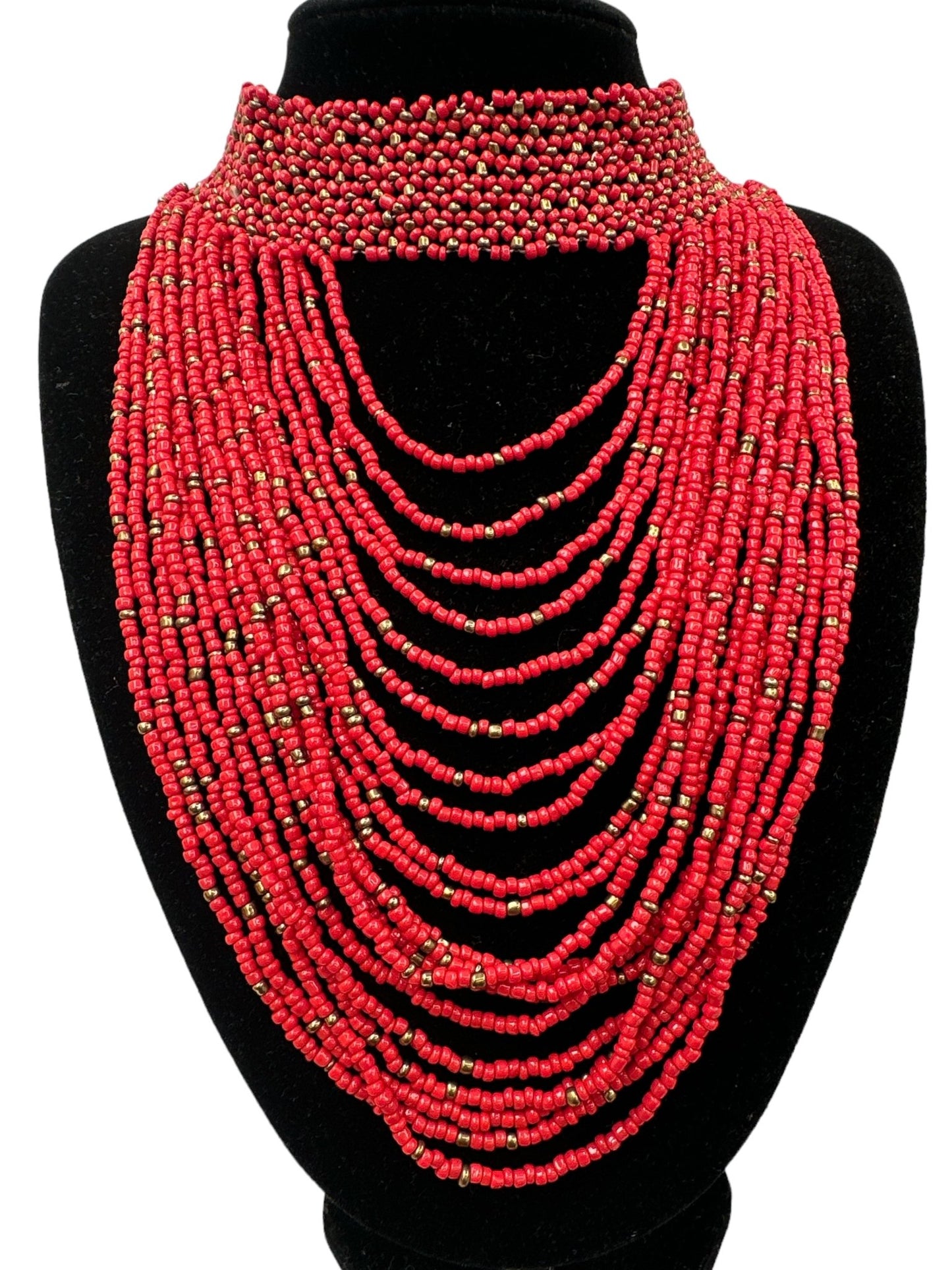 Authentic African Red Beaded Ethnic Choker Necklace - Fatisha Boutique