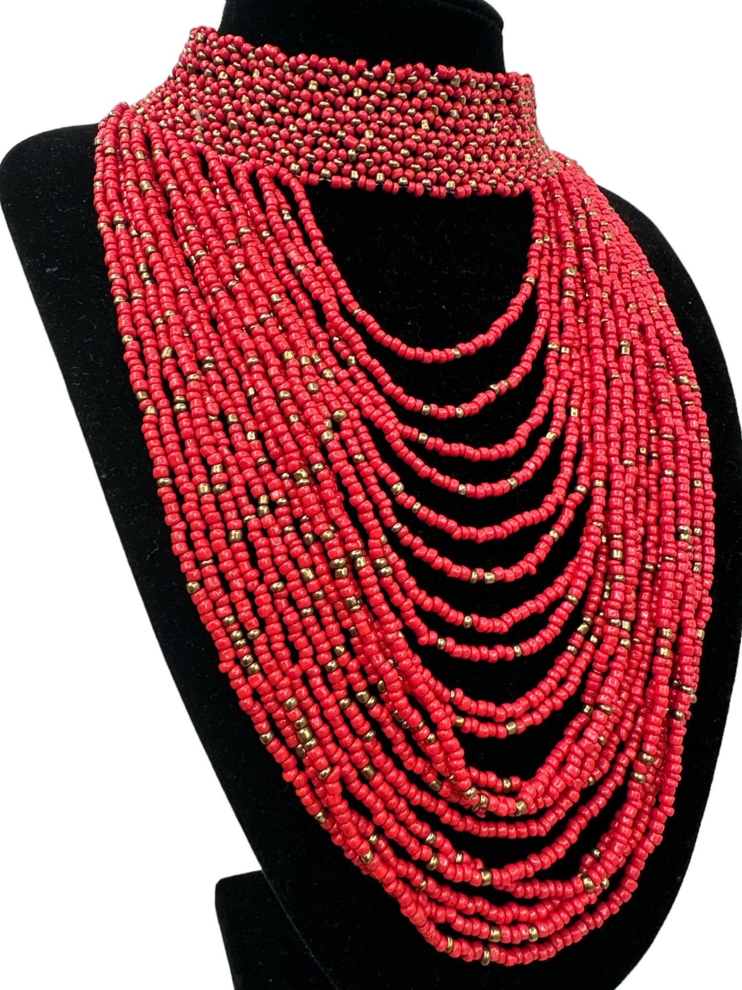 Authentic African Red Beaded Ethnic Choker Necklace - Fatisha Boutique