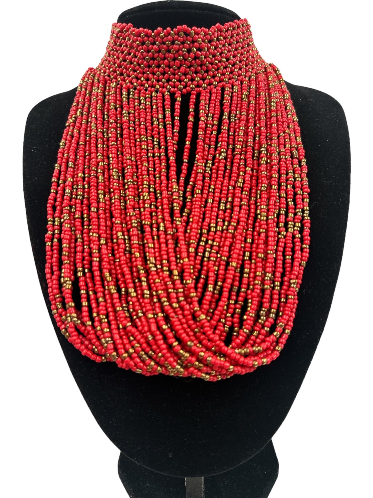 Authentic African Red Beaded Ethnic Choker Pendant Necklace - Fatisha Boutique