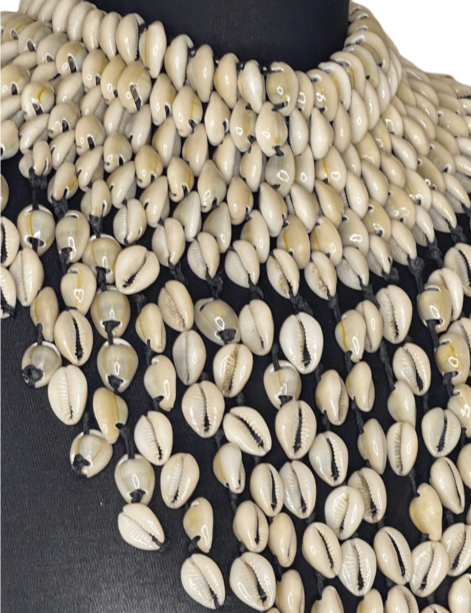Authentic African Statement Ethnic Cowrie Sea Shell Beaded Tassels Collar Necklace - Fatisha Boutique