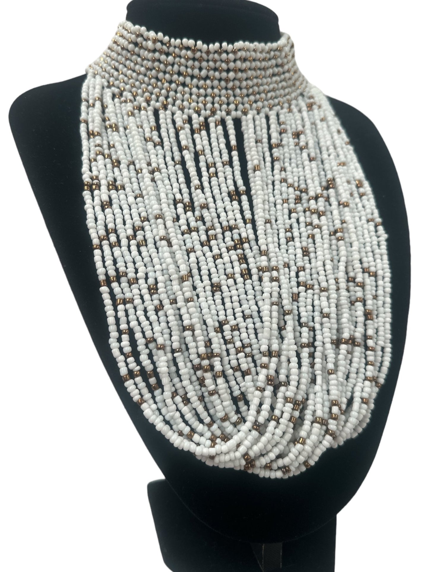 Authentic African White Beaded Ethnic Choker Pendant Necklace - Fatisha Boutique