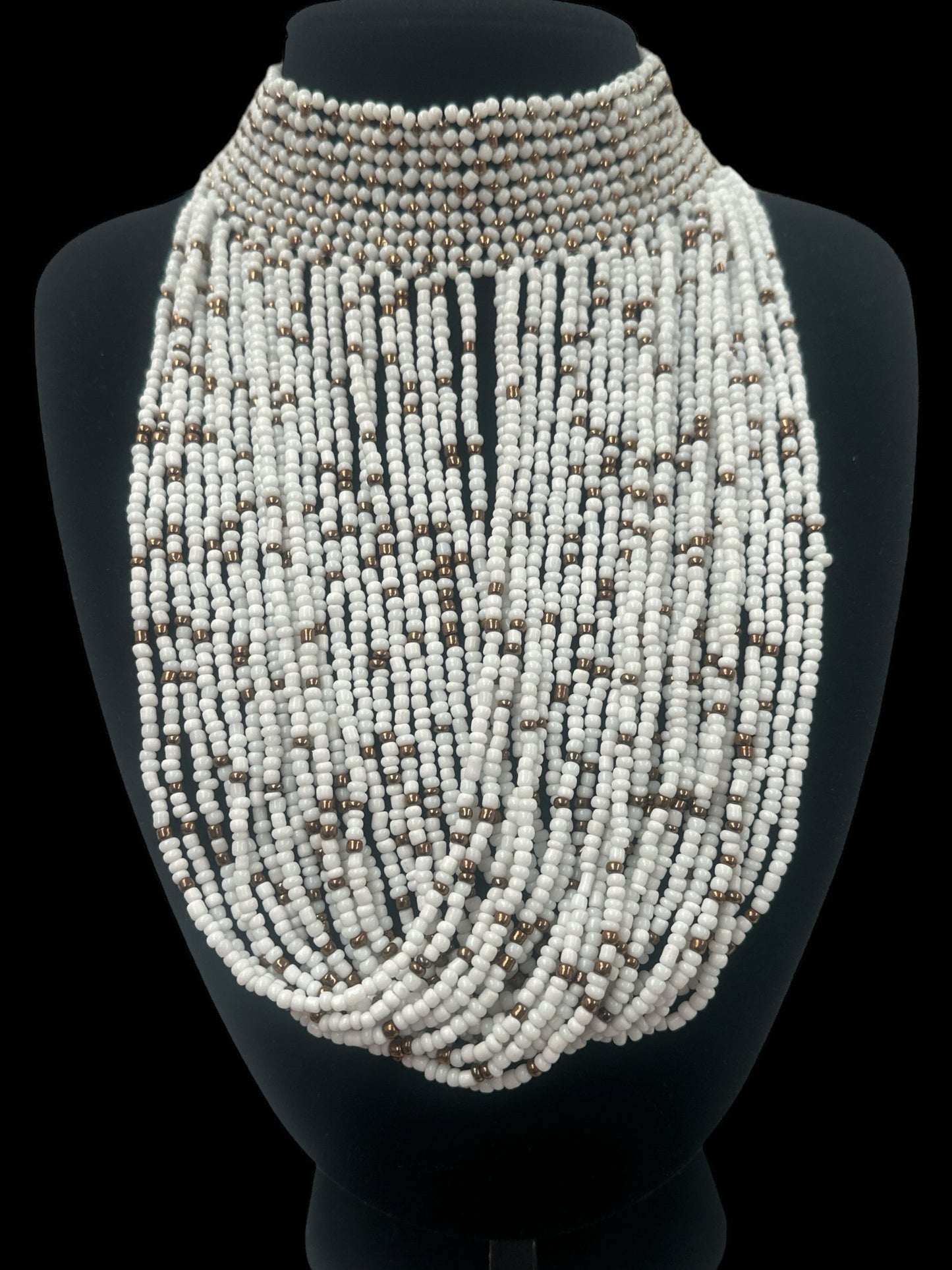 Authentic African White Beaded Ethnic Choker Pendant Necklace - Fatisha Boutique