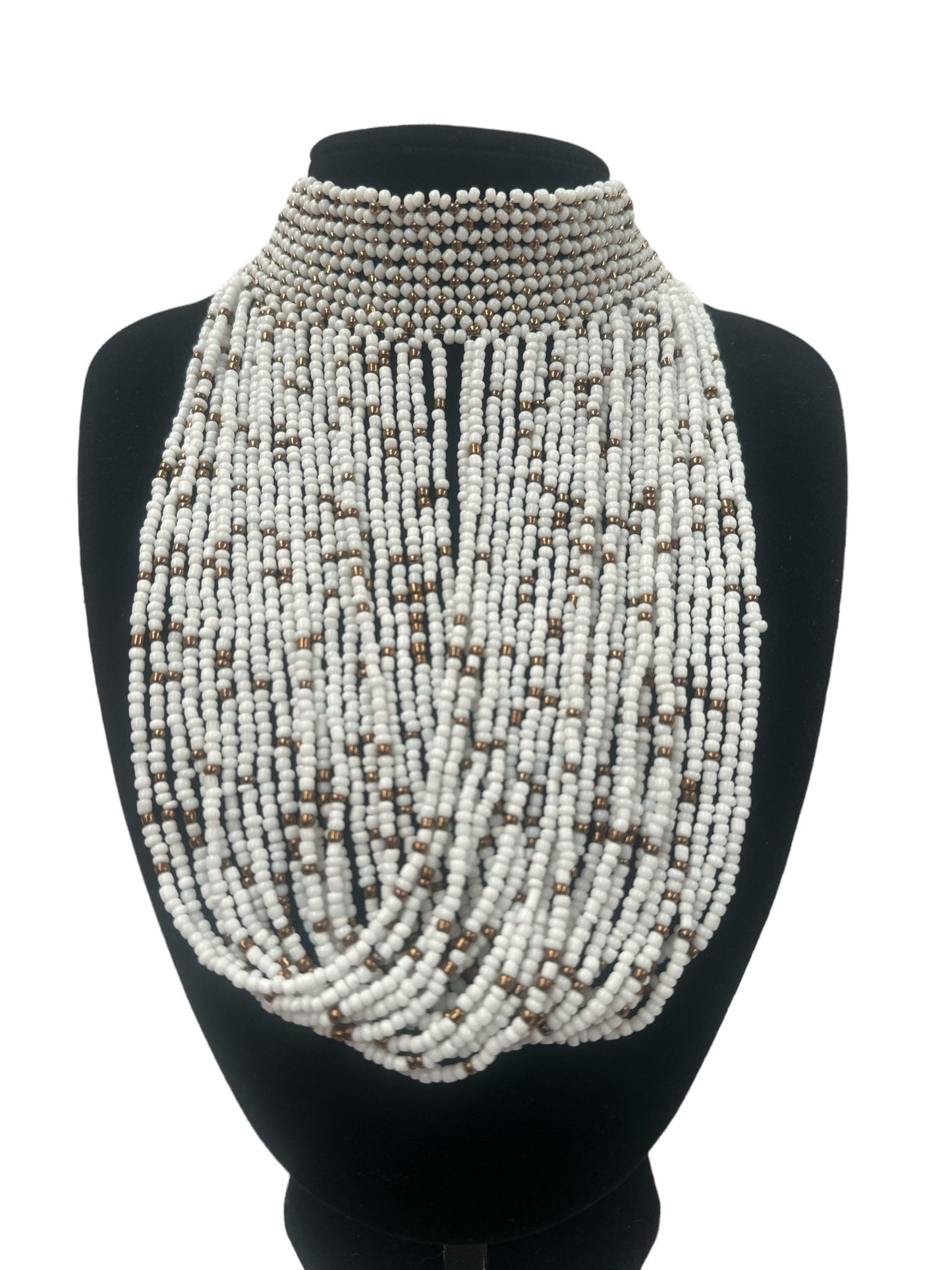 Authentic African White Beaded Ethnic Choker Pendant Necklace - Fatisha Boutique