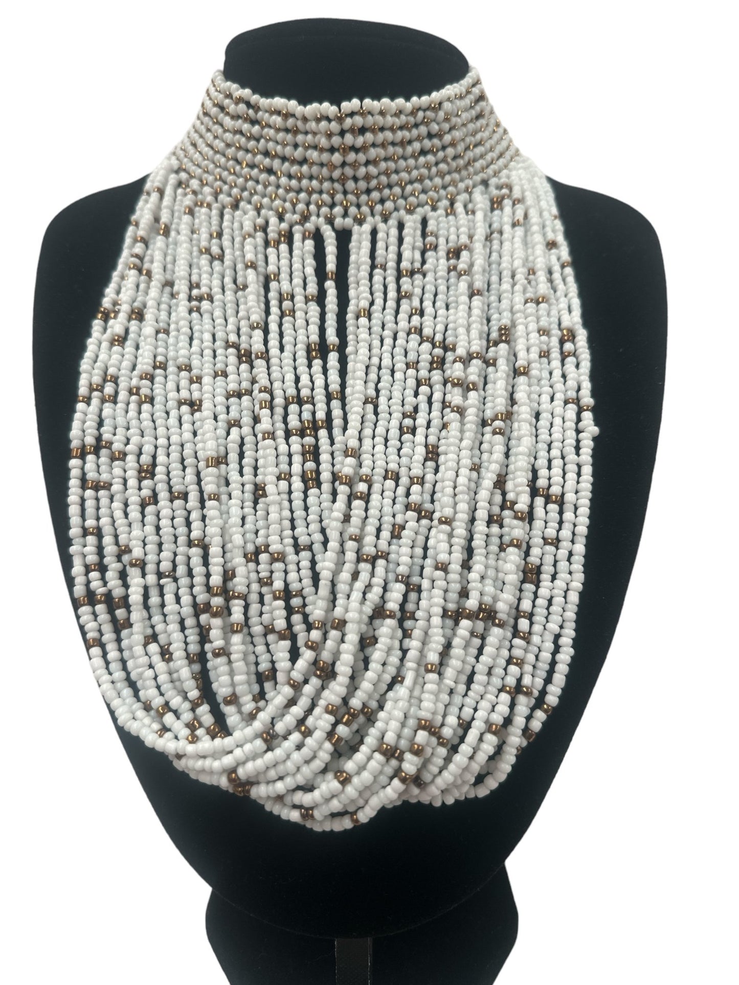 Authentic African White Beaded Ethnic Choker Pendant Necklace - Fatisha Boutique