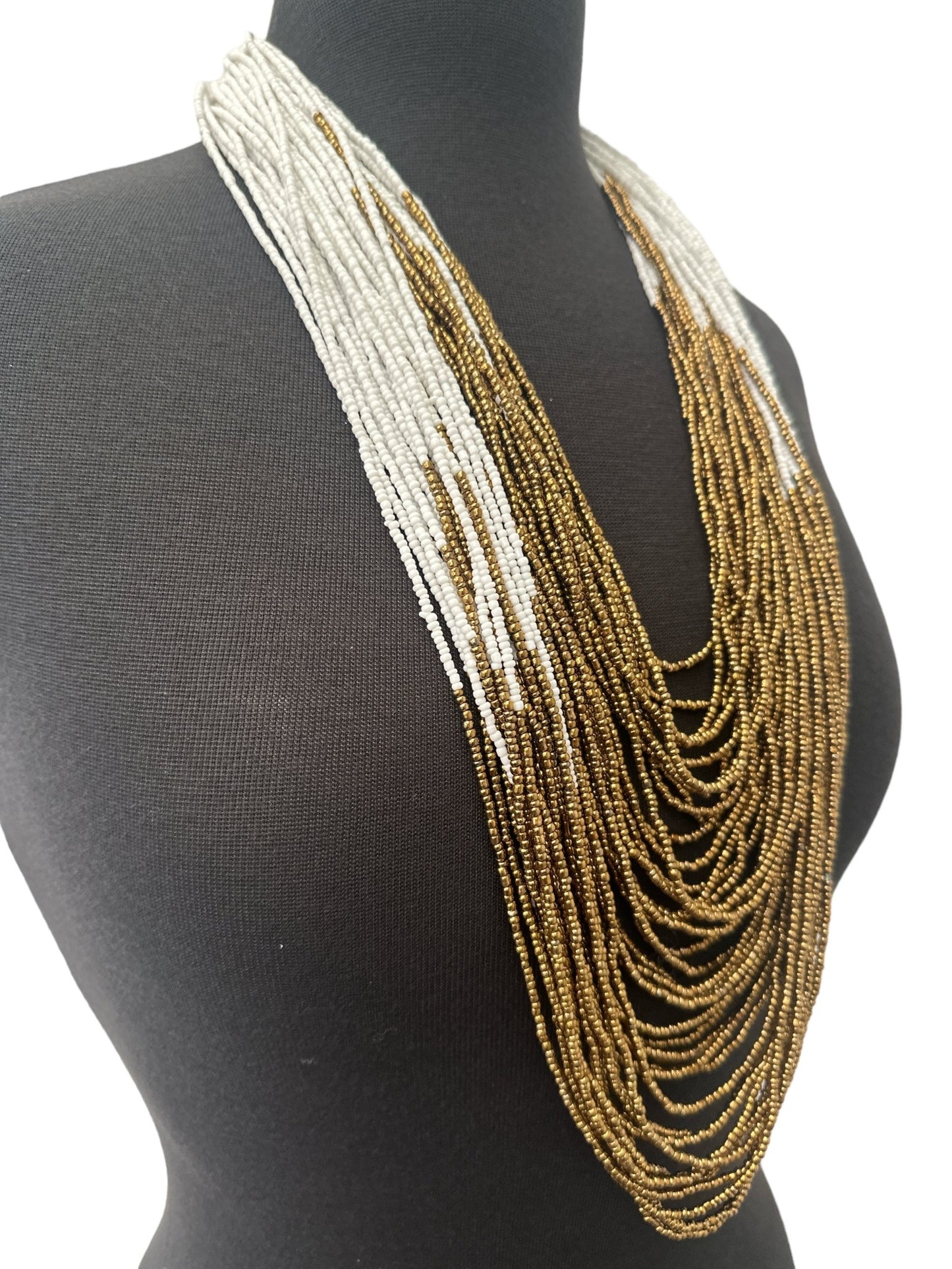 Authentic African White Gold Multilayered Beaded Long Necklaces - Fatisha Boutique