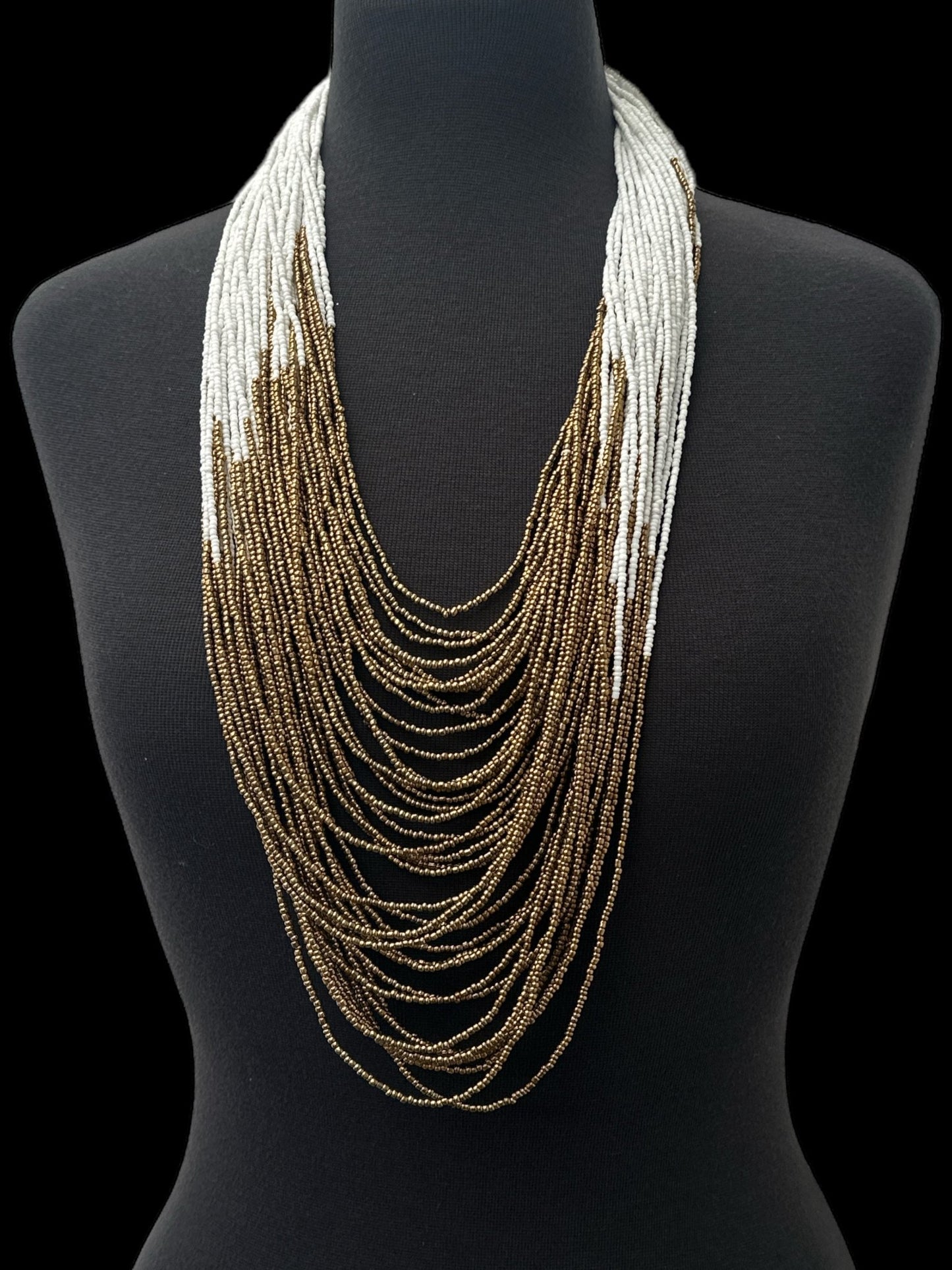 Authentic African White Gold Multilayered Beaded Long Necklaces - Fatisha Boutique
