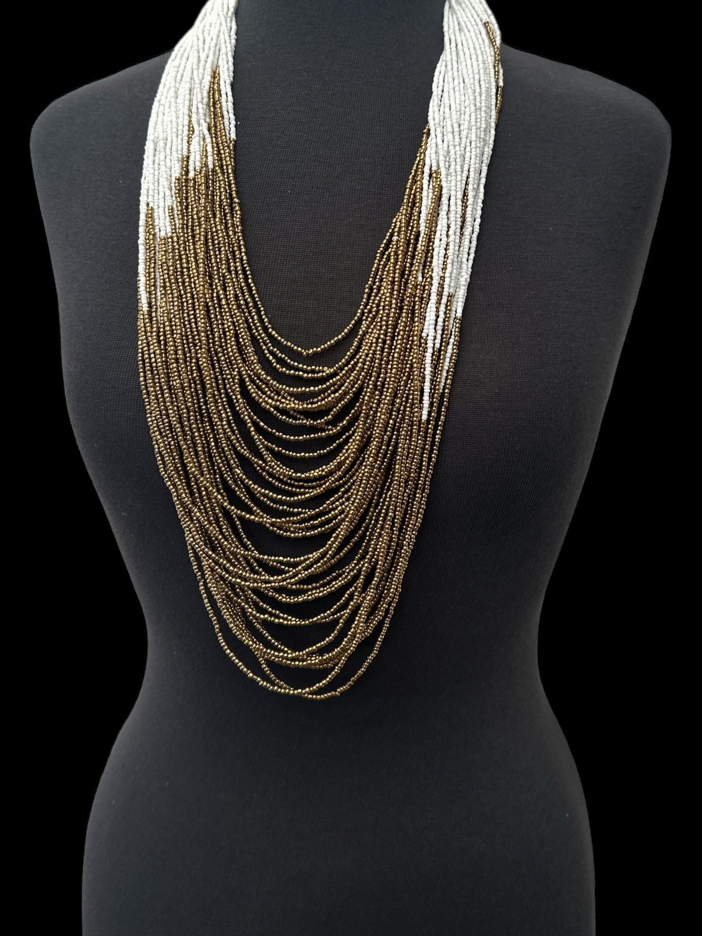 Authentic African White Gold Multilayered Beaded Long Necklaces - Fatisha Boutique