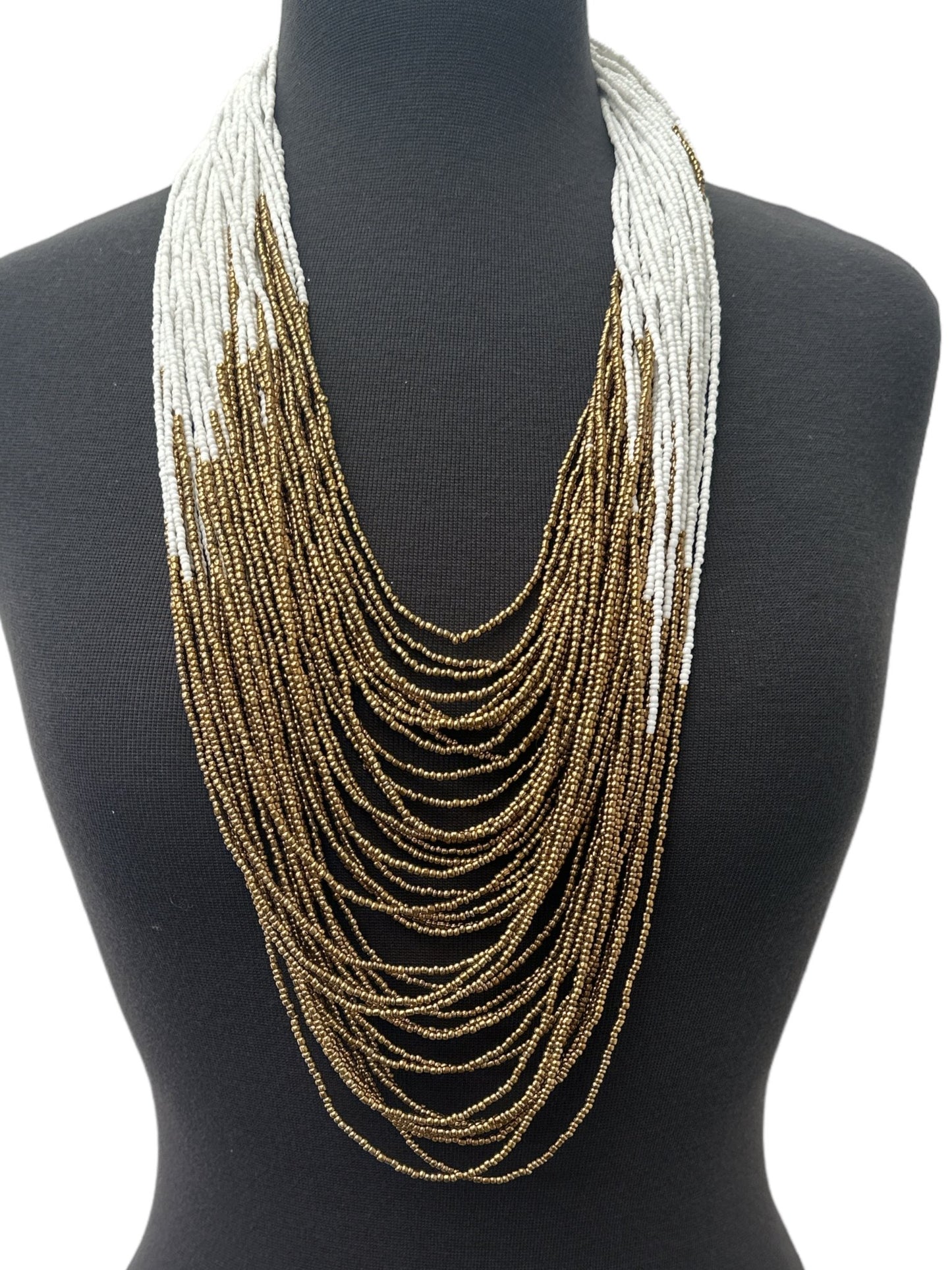 Authentic African White Gold Multilayered Beaded Long Necklaces - Fatisha Boutique
