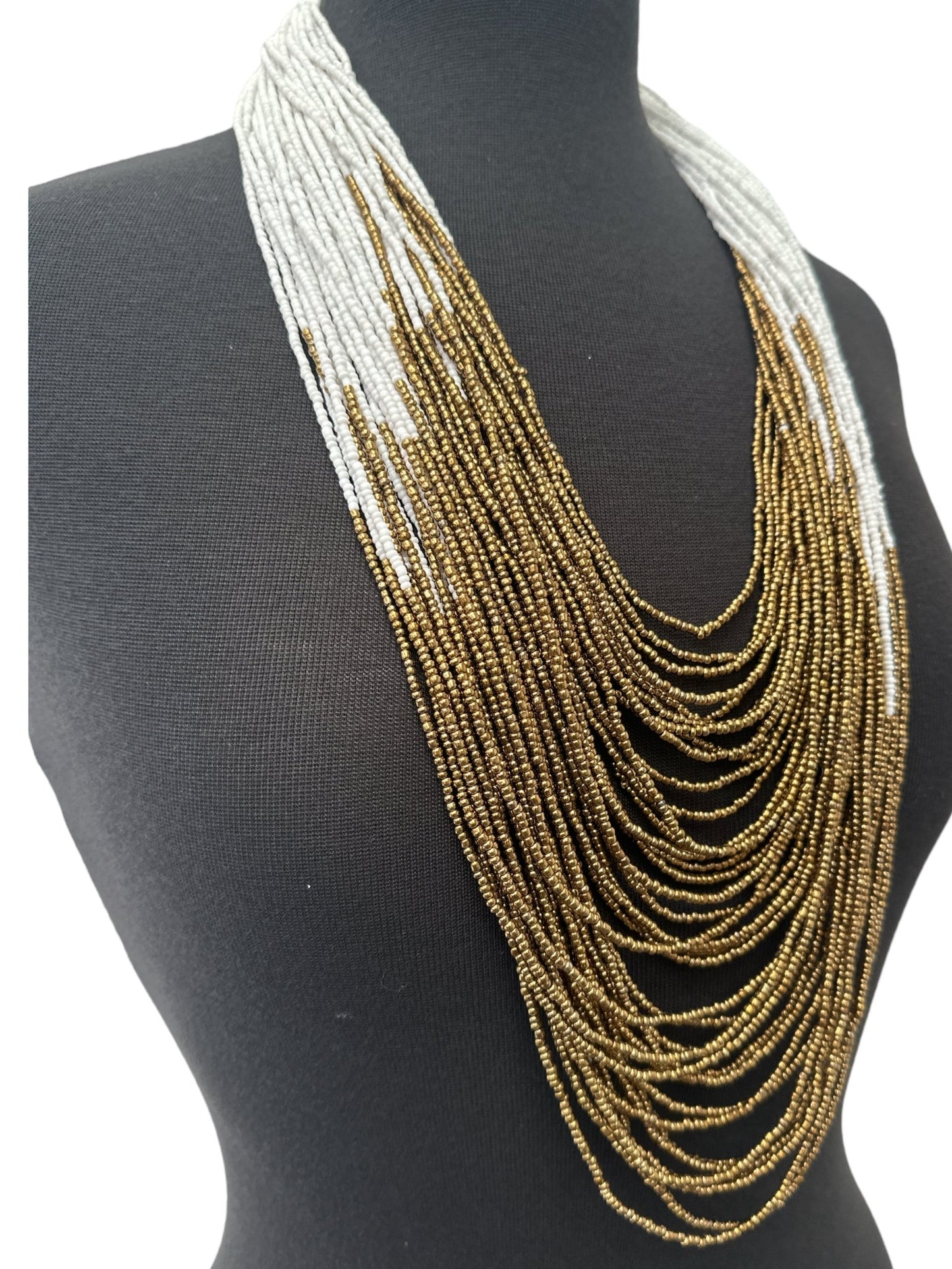 Authentic African White Gold Multilayered Beaded Long Necklaces - Fatisha Boutique