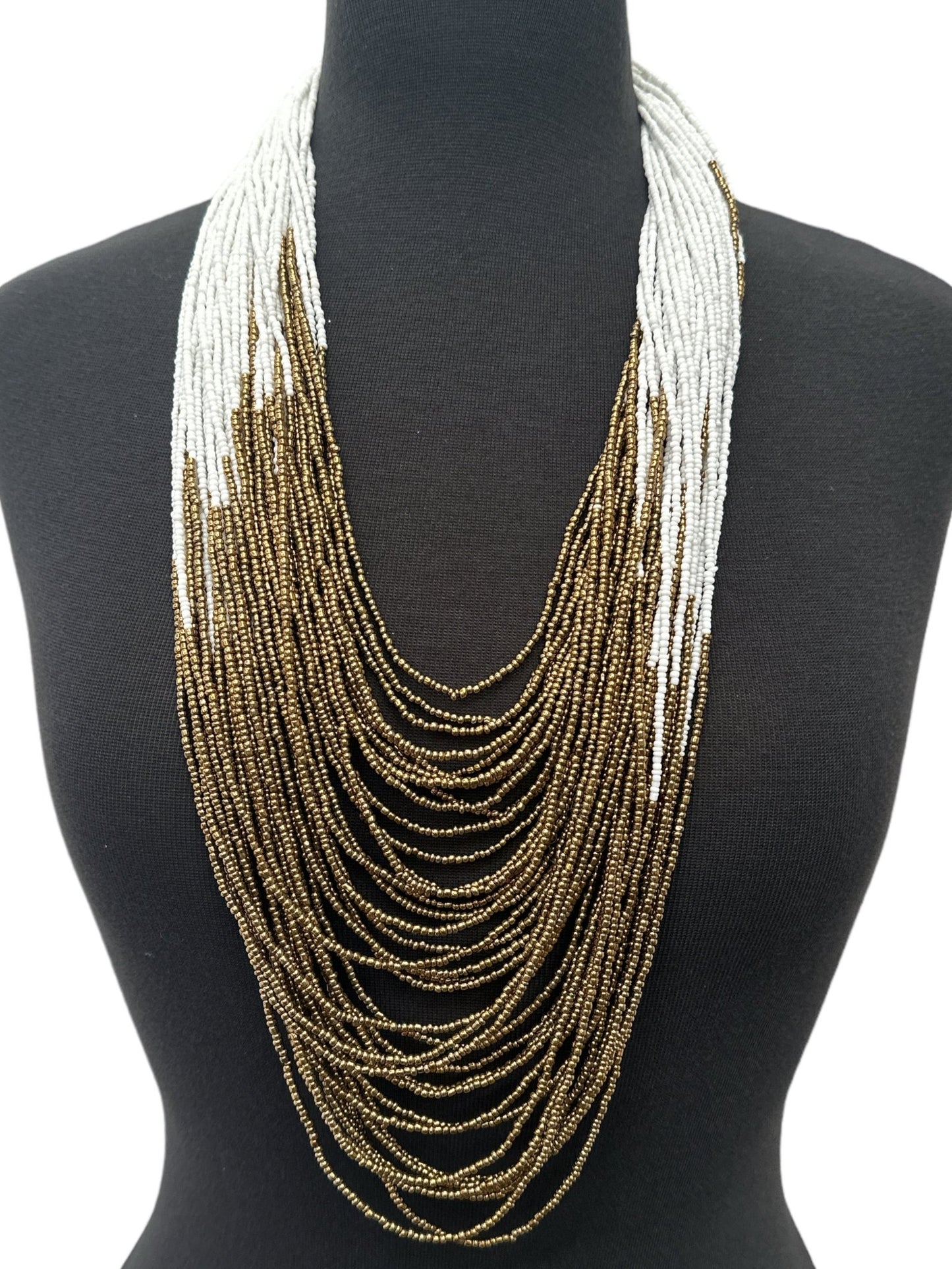 Authentic African White Gold Multilayered Beaded Long Necklaces - Fatisha Boutique