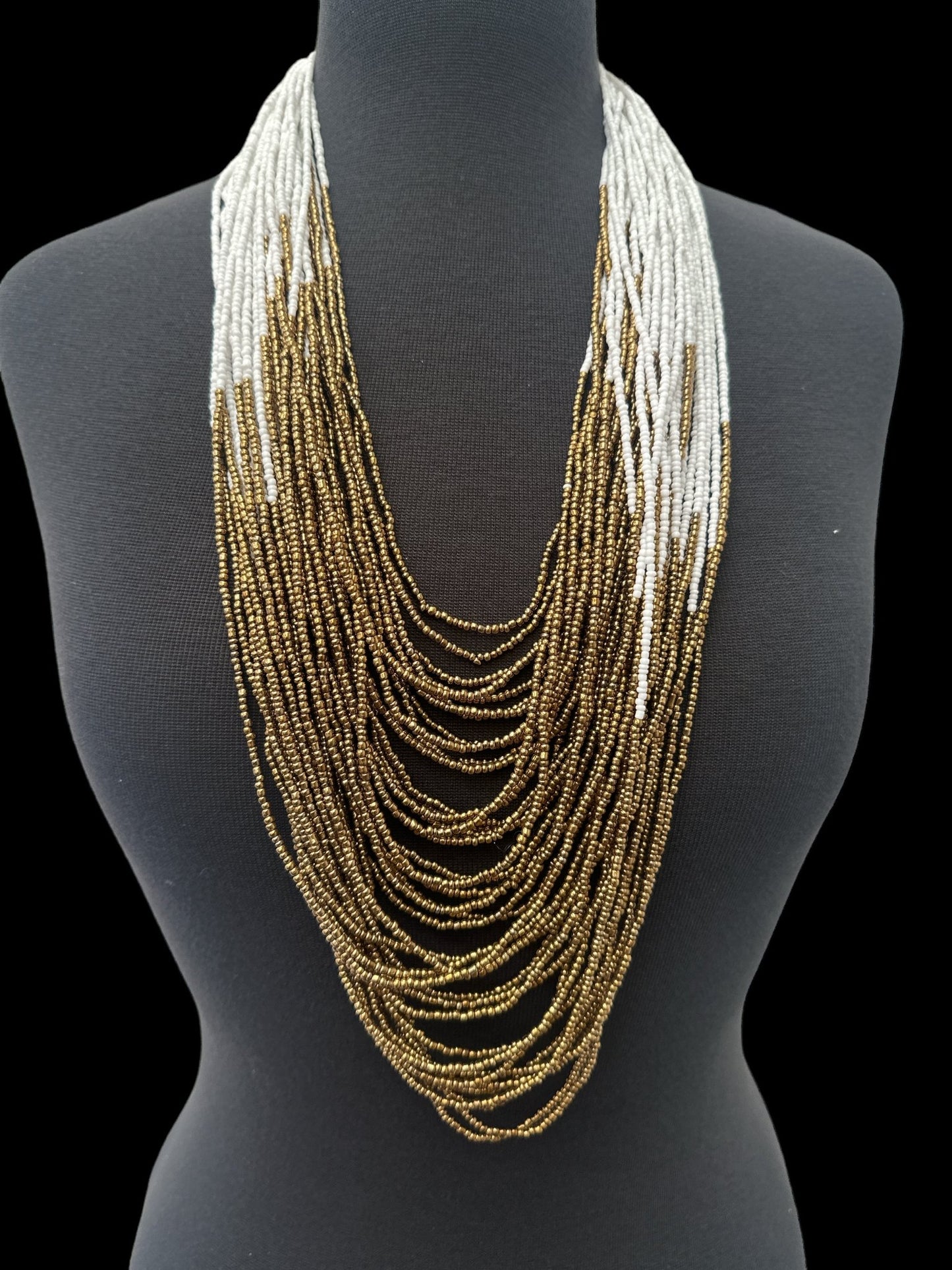 Authentic African White Gold Multilayered Beaded Long Necklaces - Fatisha Boutique