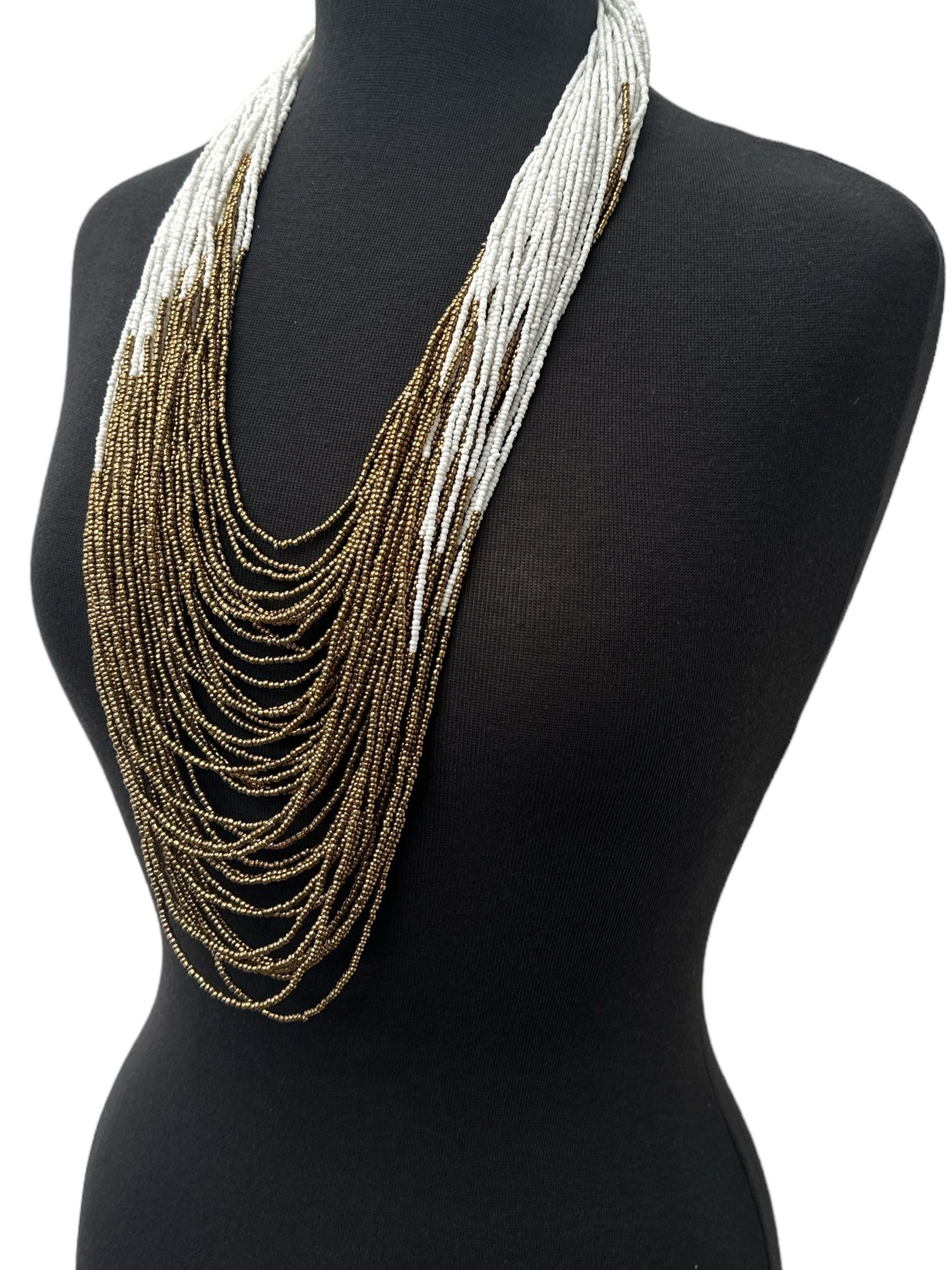 Authentic African White Gold Multilayered Beaded Long Necklaces - Fatisha Boutique