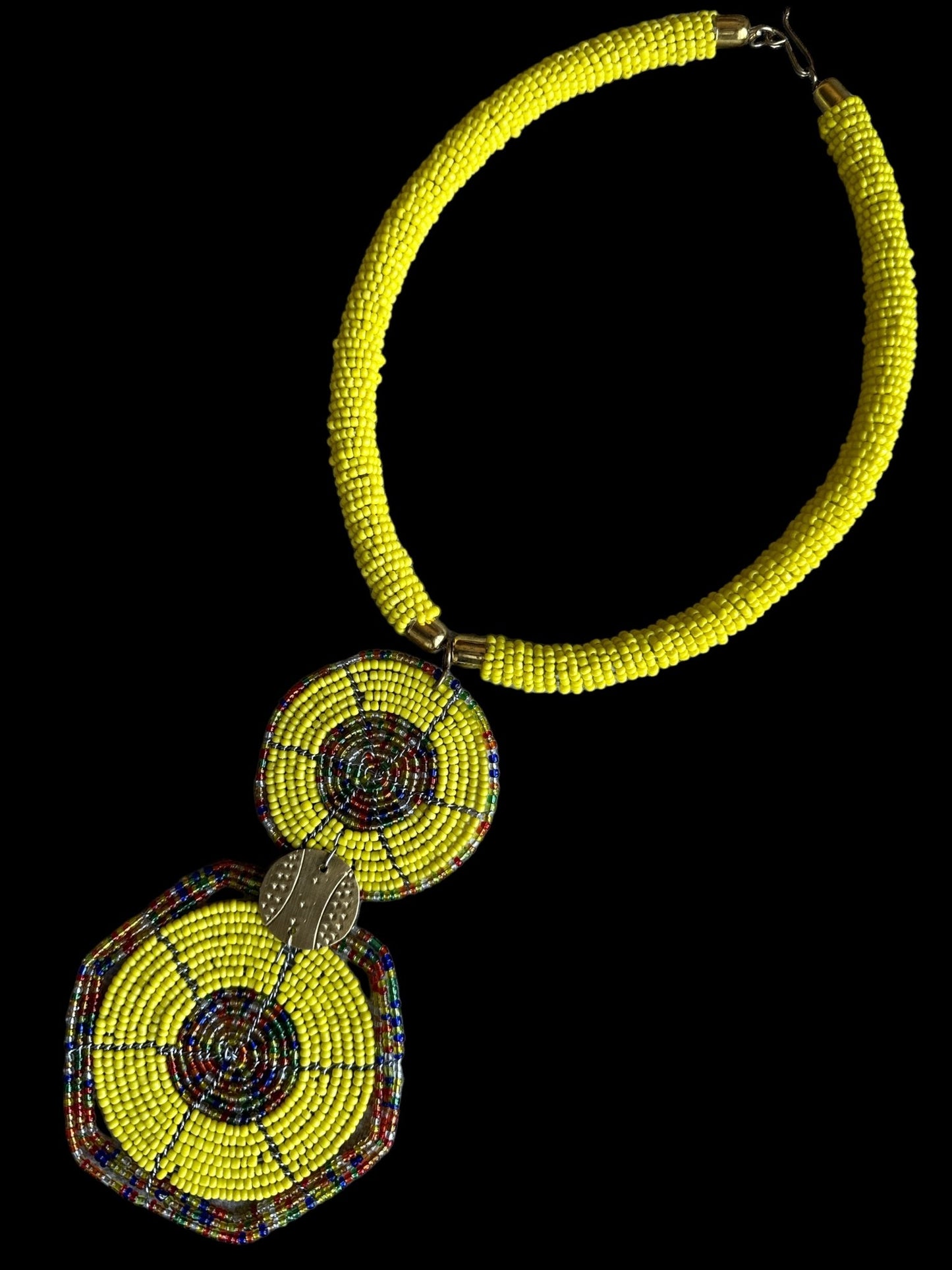 Authentic African Yellow Beaded Disc Pendant Necklace - Fatisha Boutique