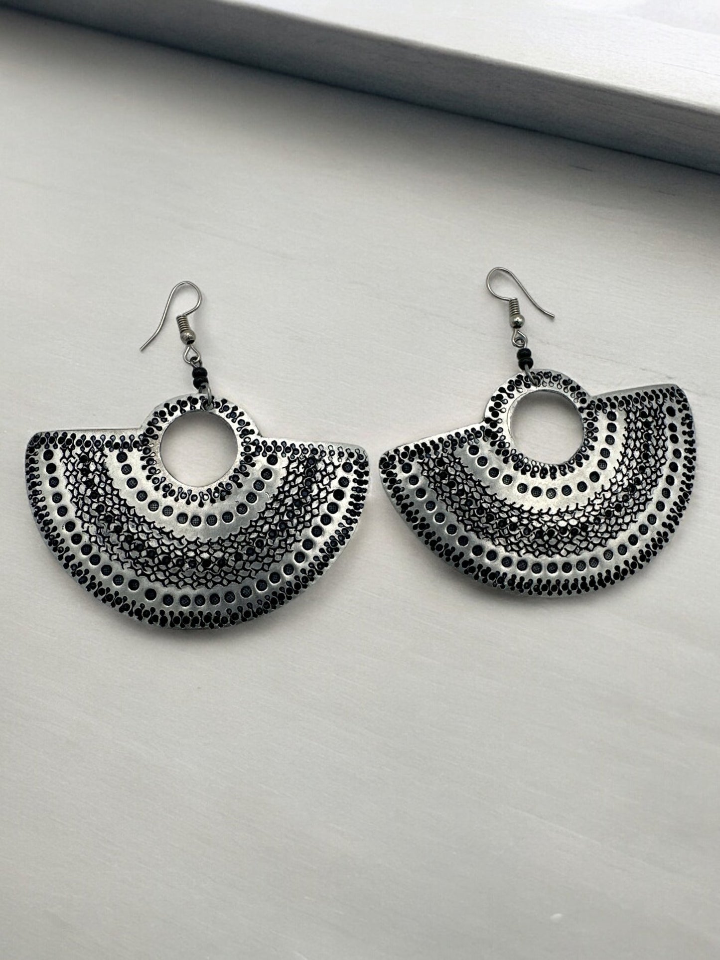 Authentic Engraved Silver Aluminium Lightweight Dangle Earrings - Fatisha Boutique