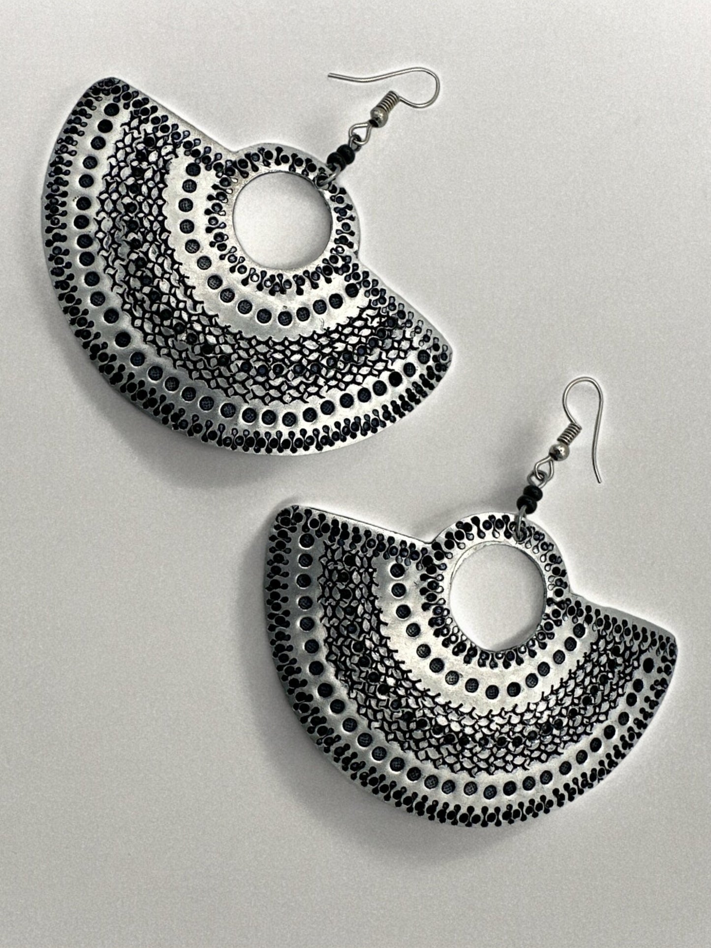Authentic Engraved Silver Aluminium Lightweight Dangle Earrings - Fatisha Boutique