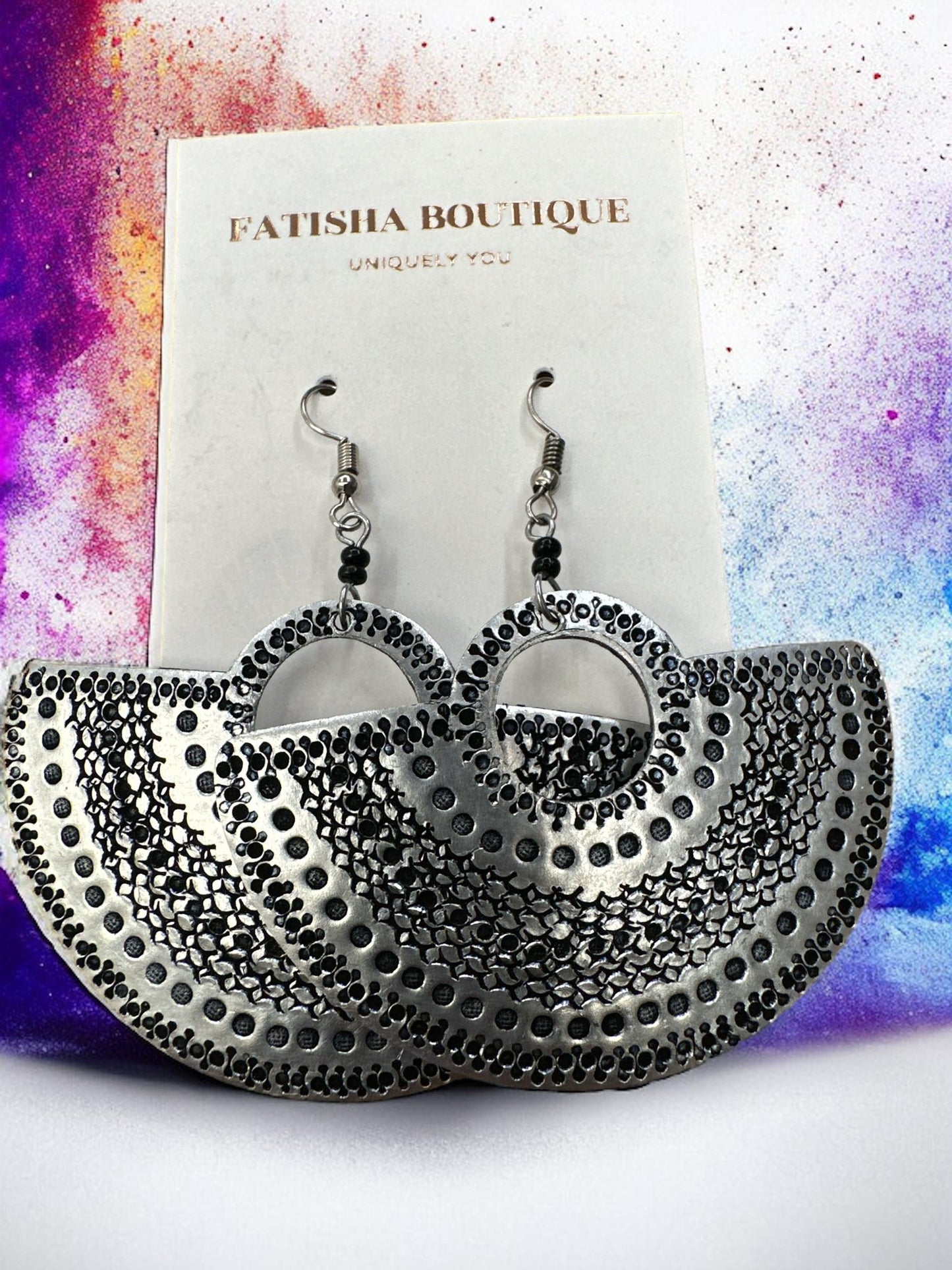 Authentic Engraved Silver Aluminium Lightweight Dangle Earrings - Fatisha Boutique