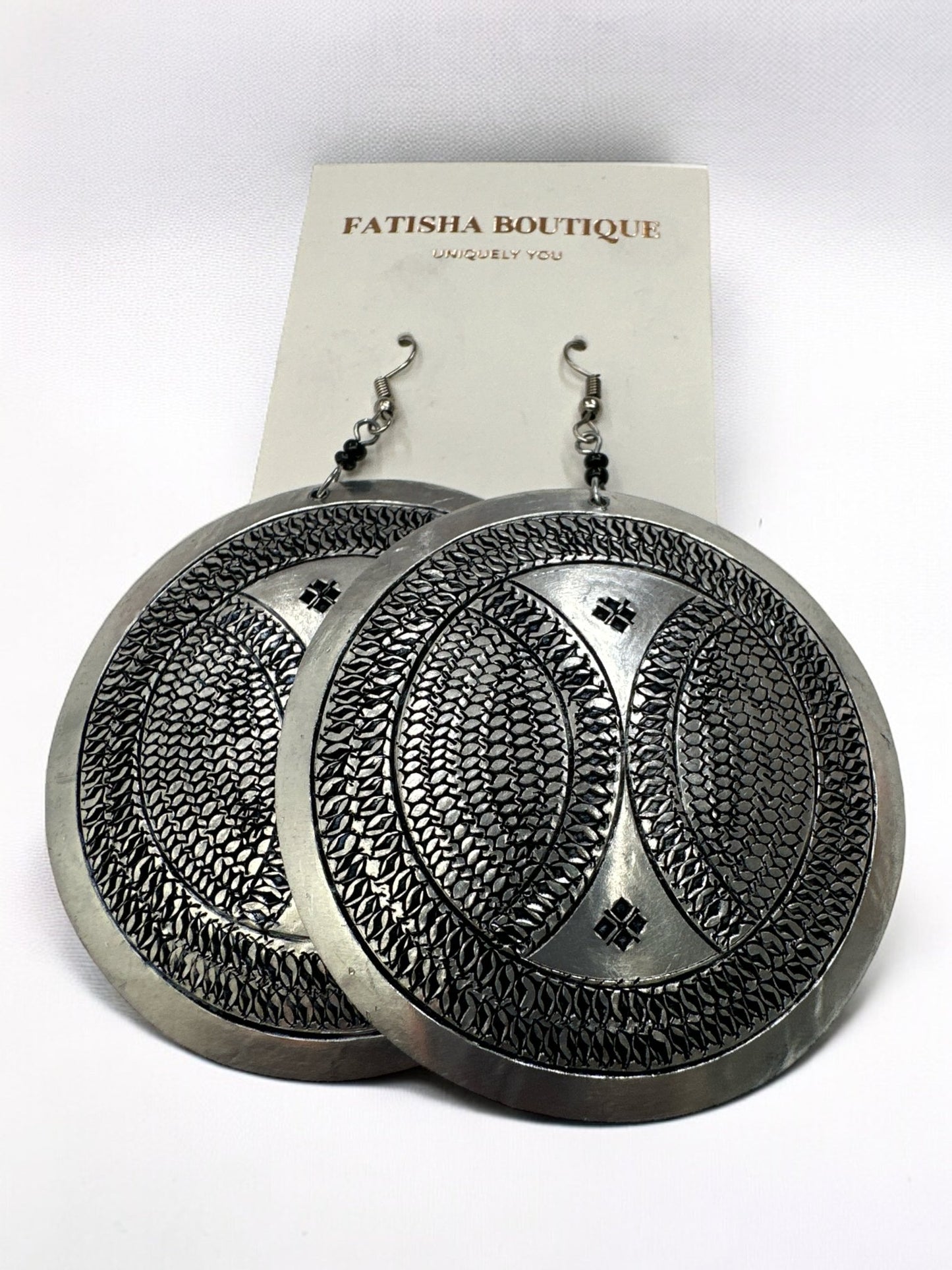 Authentic Engraved Silver Aluminium Lightweight Round Dangle Earrings - Fatisha Boutique