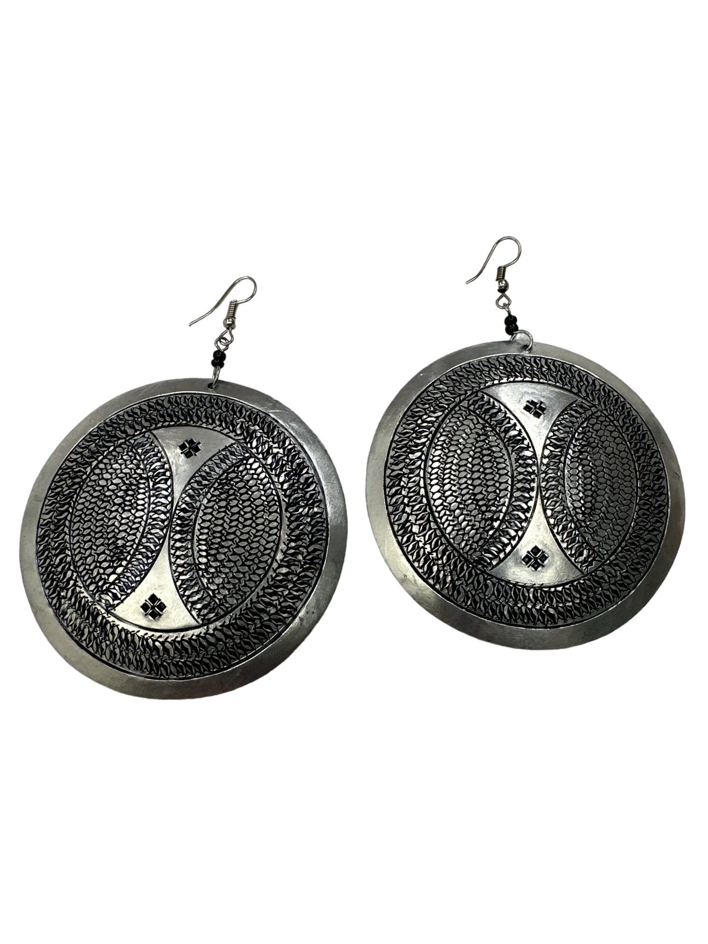 Authentic Engraved Silver Aluminium Lightweight Round Dangle Earrings - Fatisha Boutique