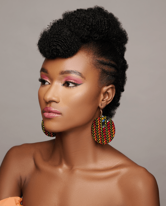 Authentic Lightweight African Printed Ankara Fabric Round Dangle Earrings - Fatisha Boutique