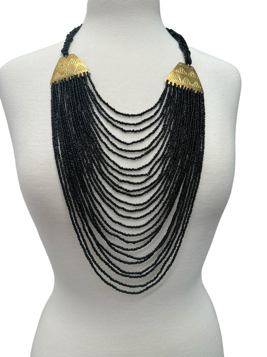 Authentic Long Black Beaded Brass Pendant Ethnic Necklace - Fatisha Boutique