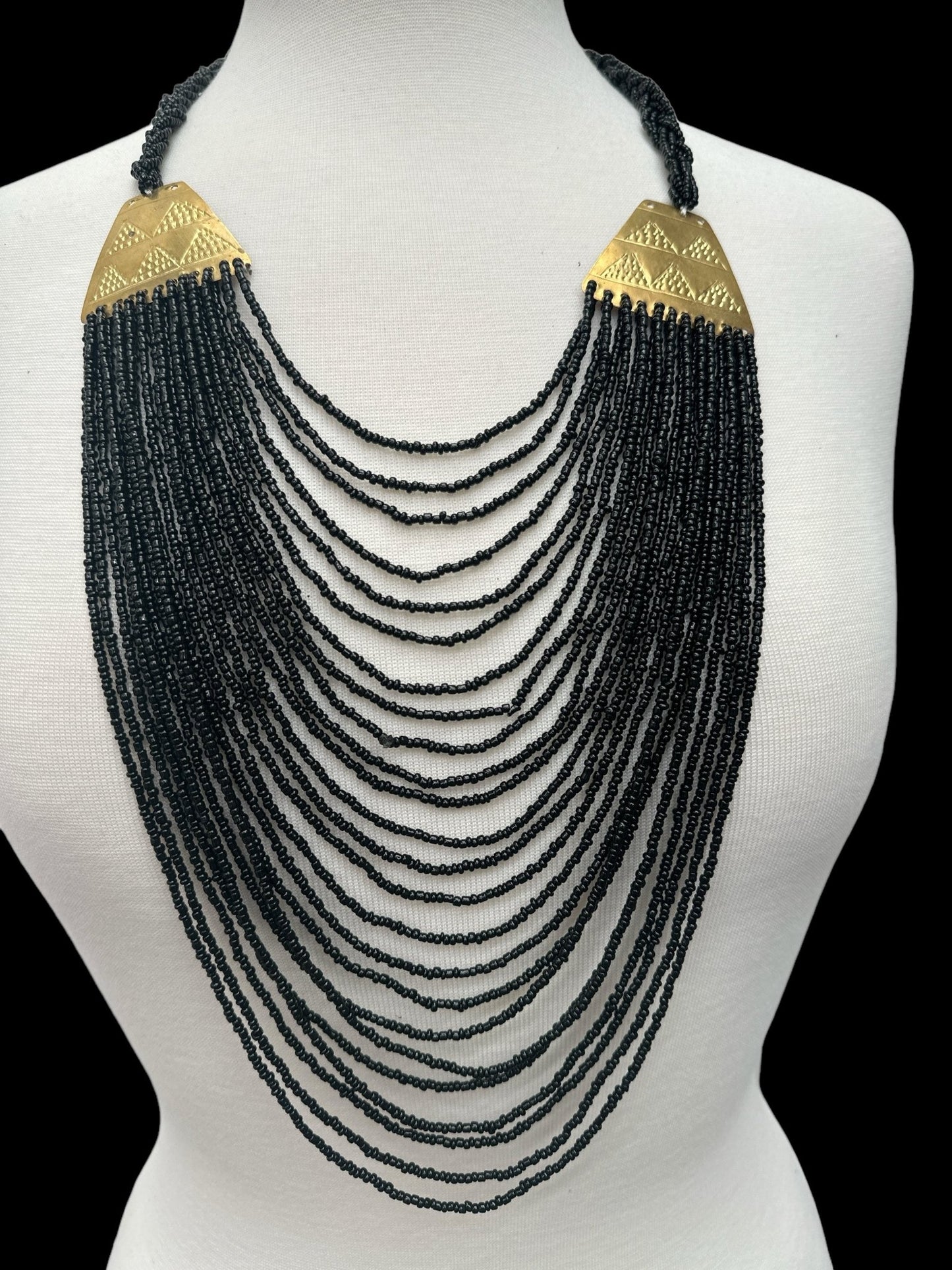 Authentic Long Black Beaded Brass Pendant Ethnic Necklace - Fatisha Boutique