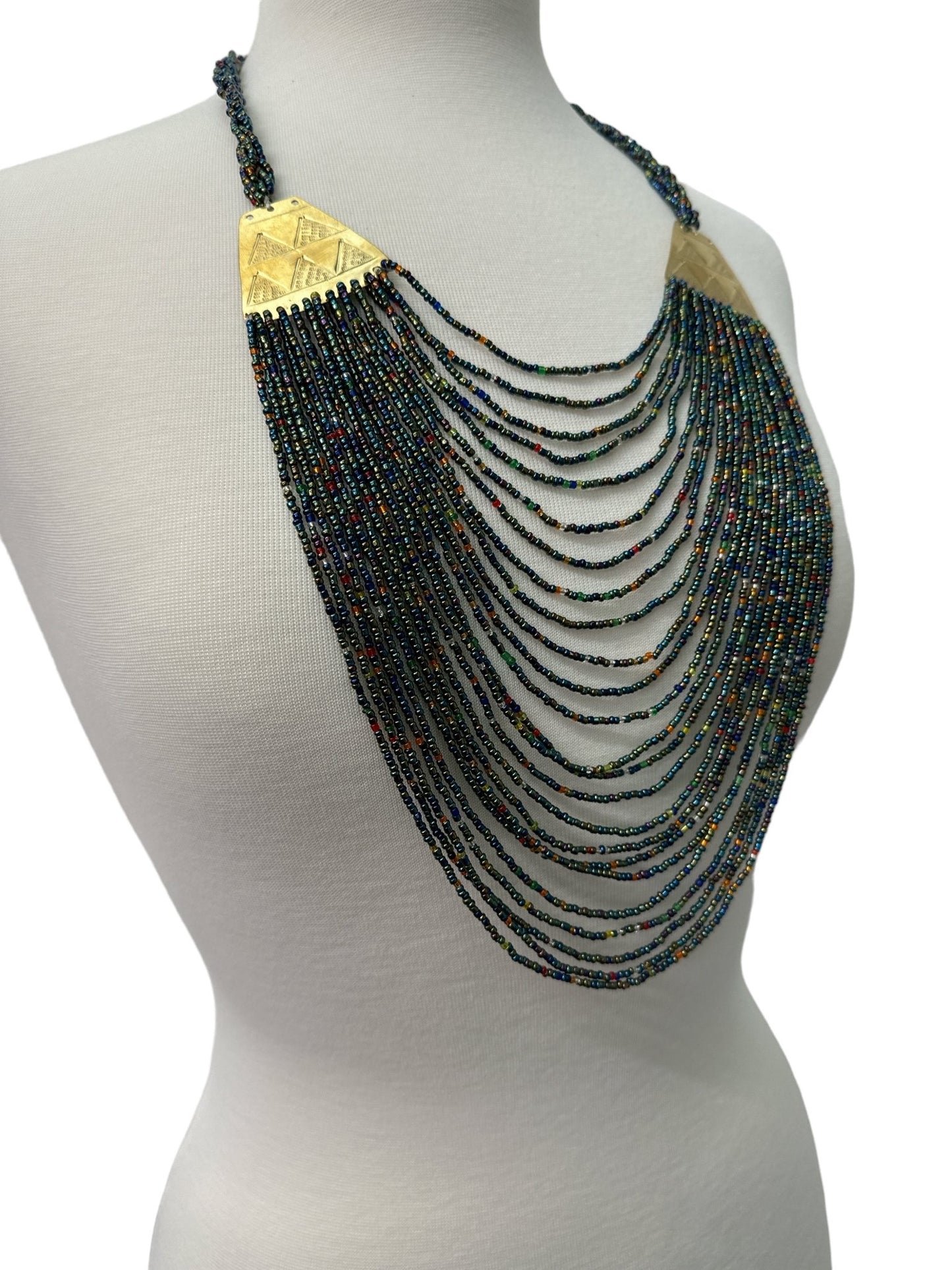 Authentic Long Multicolour Green Beaded Brass Pendant Ethnic Necklace - Fatisha Boutique