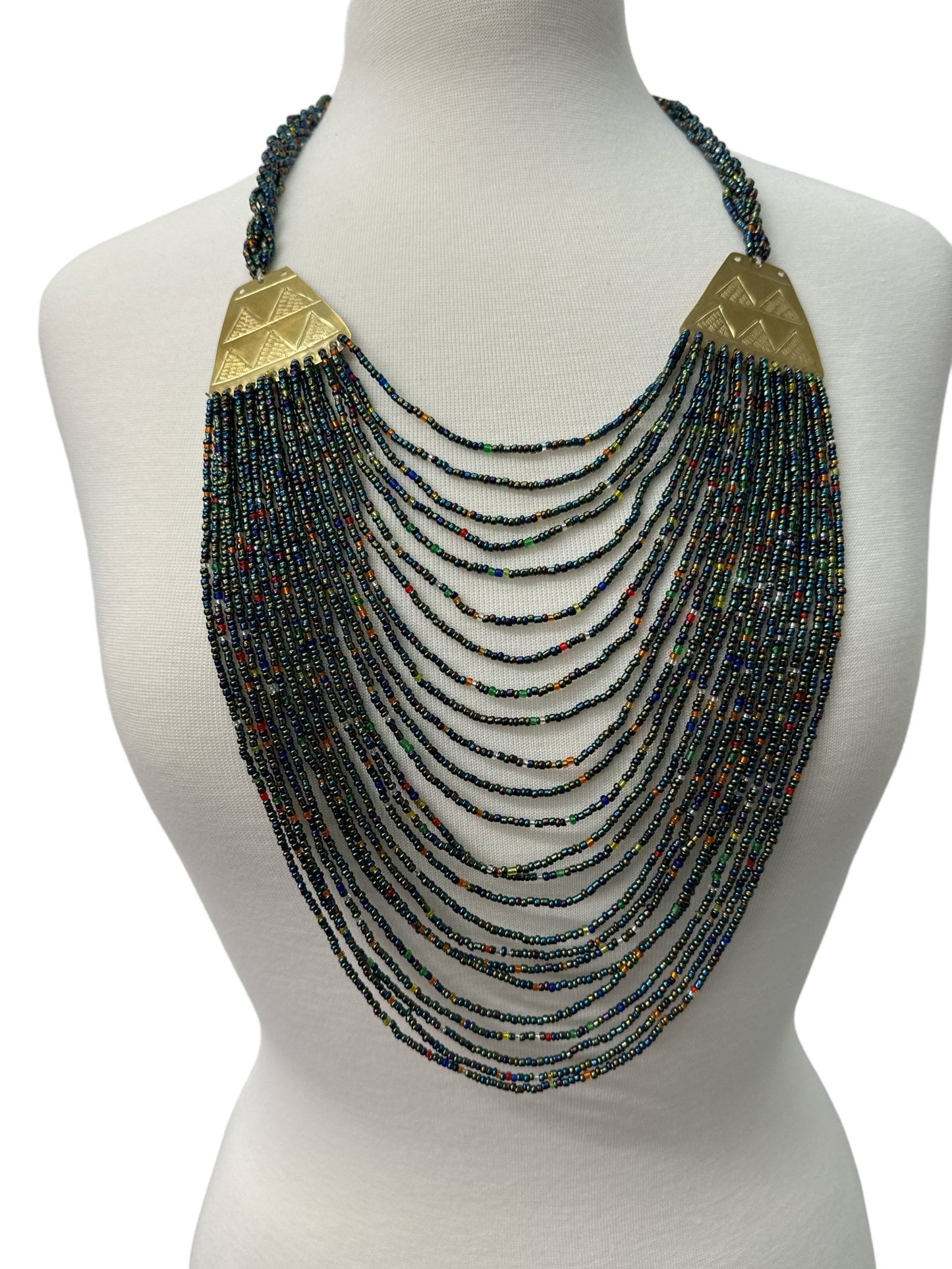 Authentic Long Multicolour Green Beaded Brass Pendant Ethnic Necklace - Fatisha Boutique