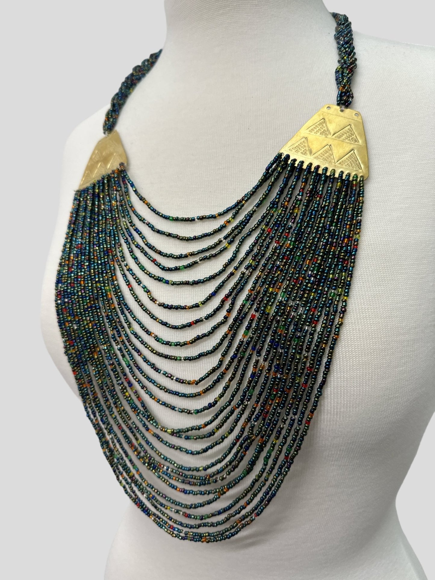 Authentic Long Multicolour Green Beaded Brass Pendant Ethnic Necklace - Fatisha Boutique