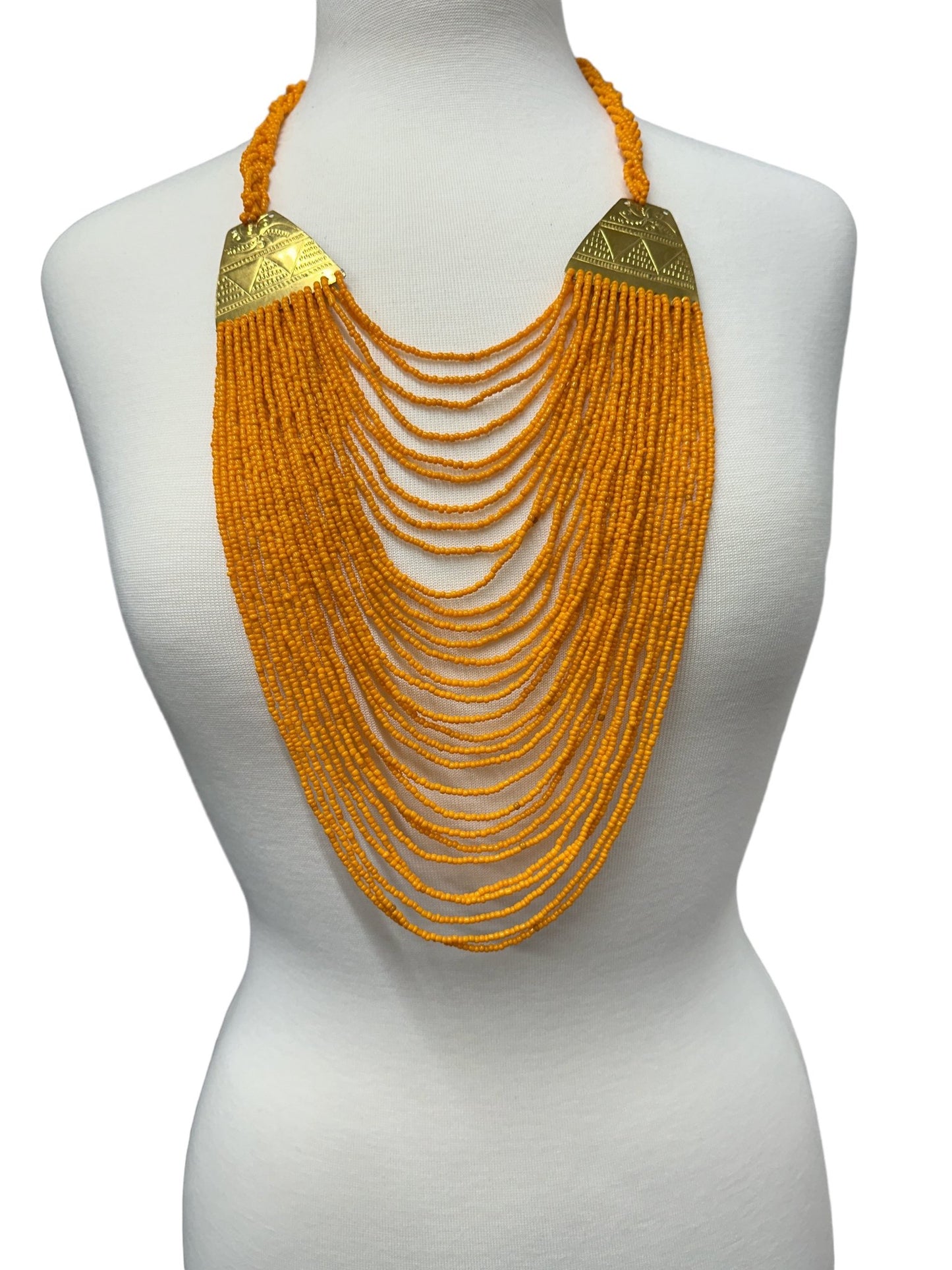 Authentic Long Orange Beaded Brass Pendant Ethnic Necklace - Fatisha Boutique
